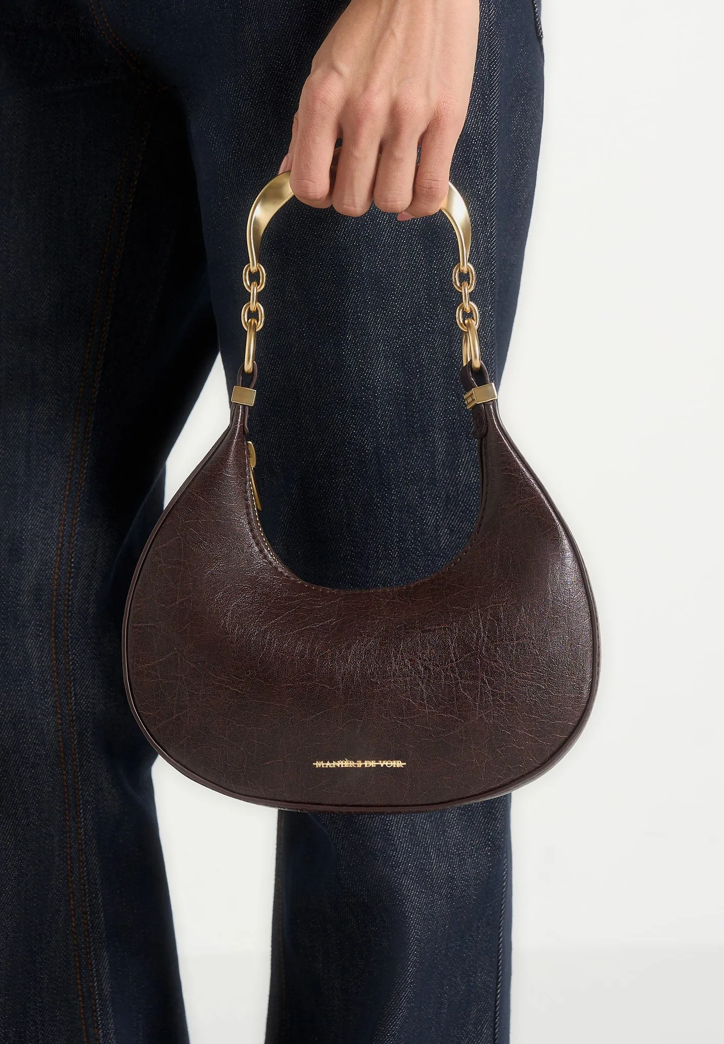 Sadie - Sculpted Leather Crescent Bag - Brown sold by Maniere De Voir product image thumbnail 2