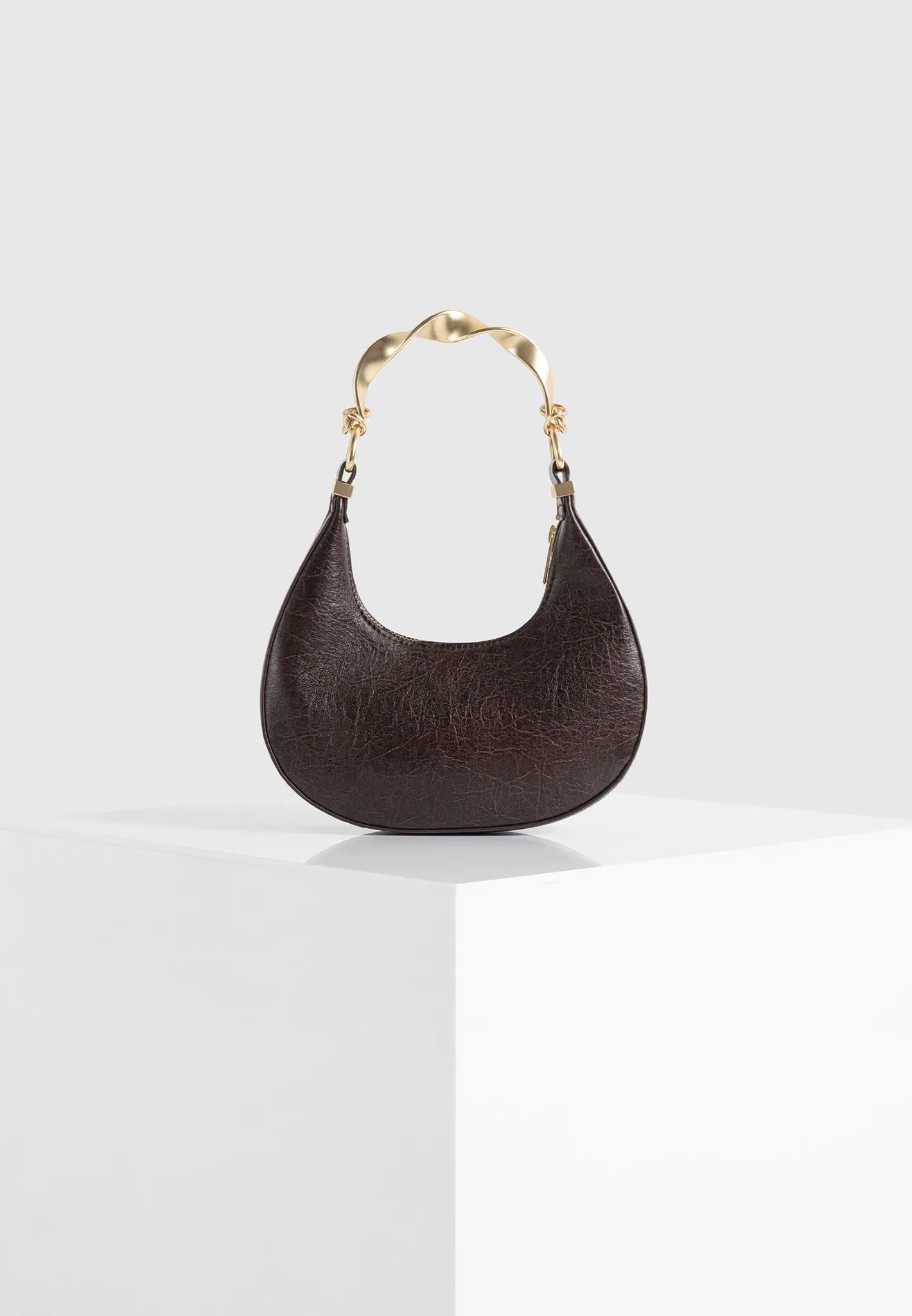 Sadie - Sculpted Leather Crescent Bag - Brown sold by Maniere De Voir product image thumbnail 3