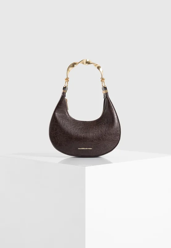 Sadie - Sculpted Leather Crescent Bag - Brown sold by Maniere De Voir