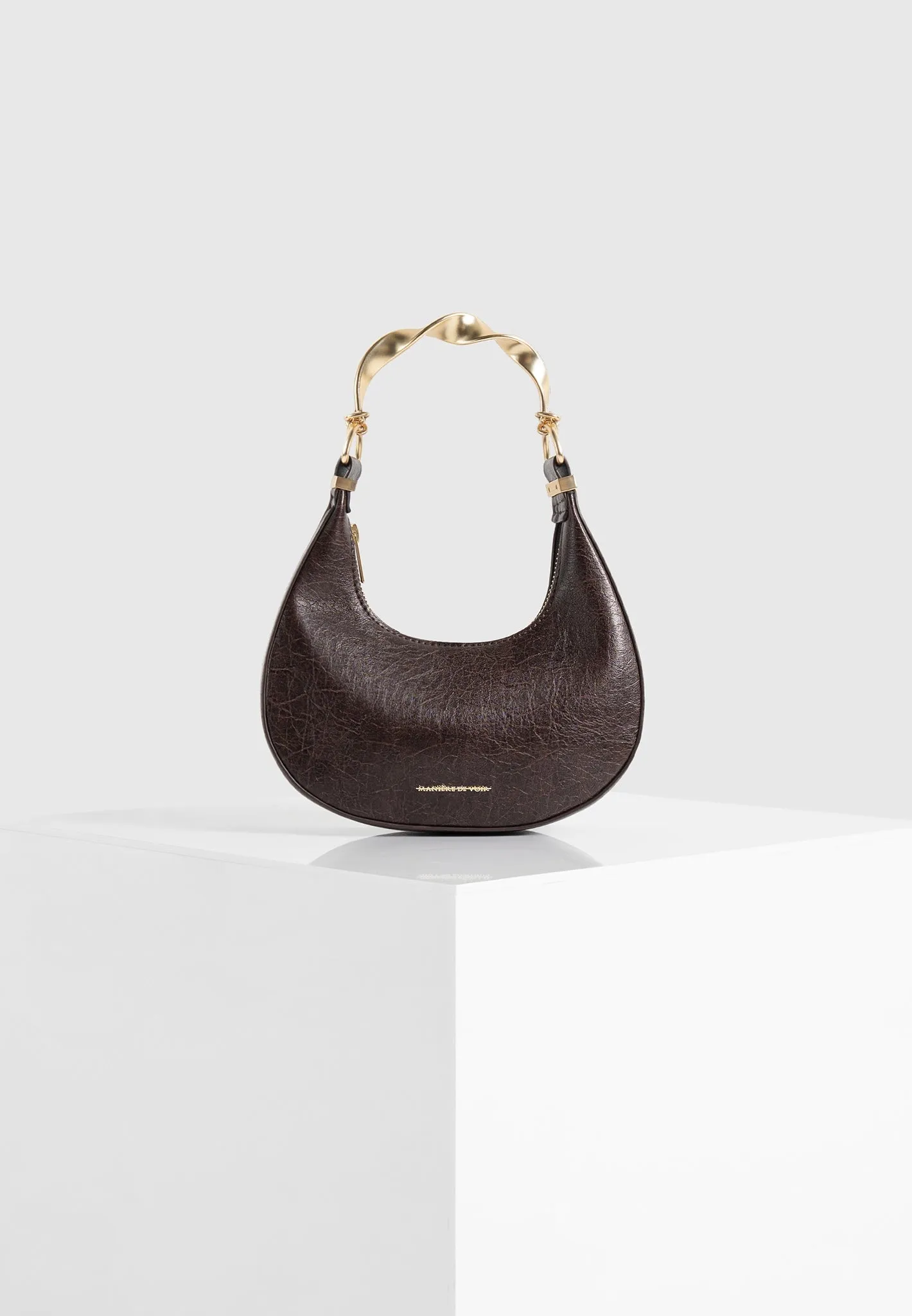 Sadie - Sculpted Leather Crescent Bag - Brown sold by Maniere De Voir