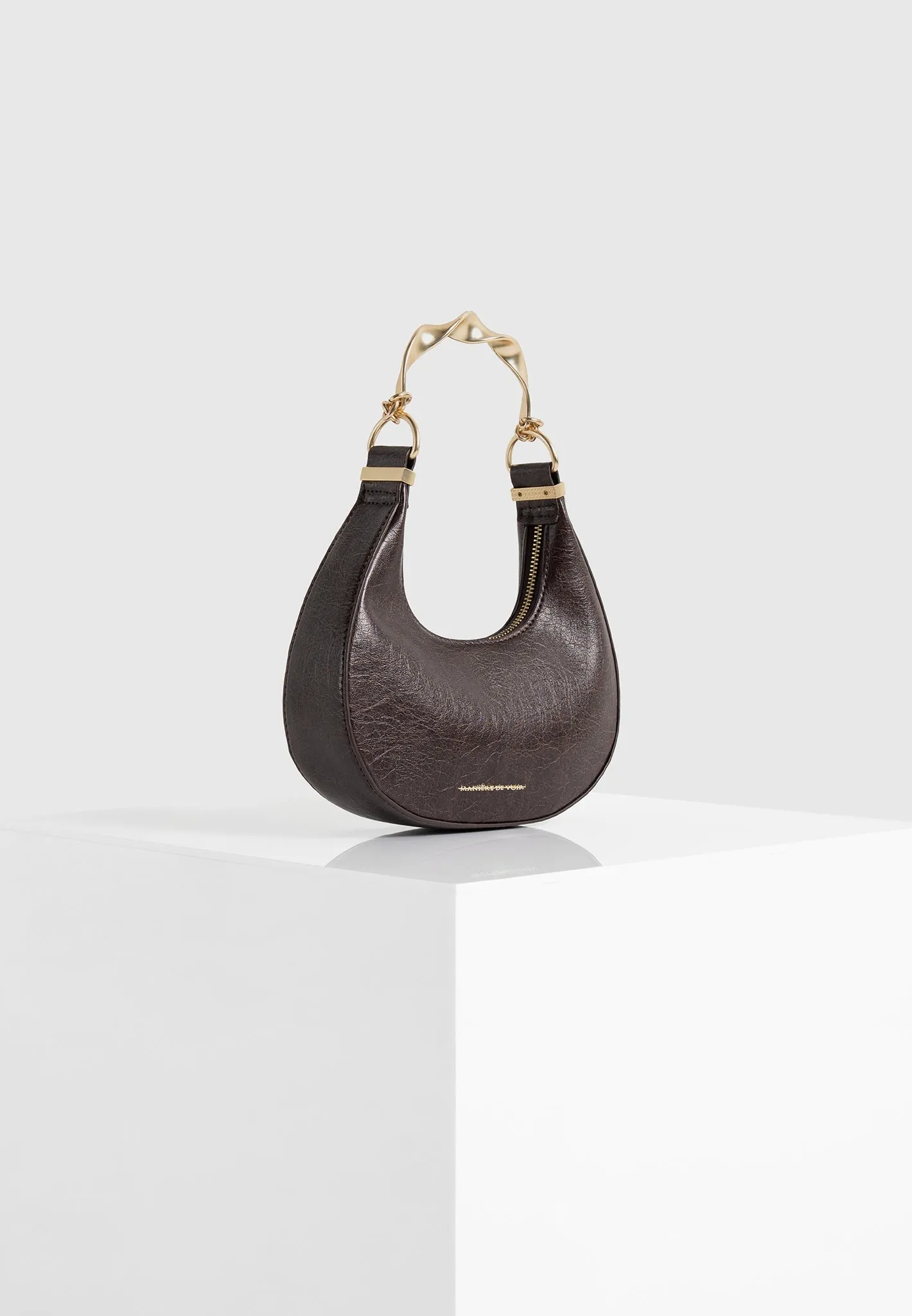 Sadie - Sculpted Leather Crescent Bag - Brown sold by Maniere De Voir product image thumbnail 5