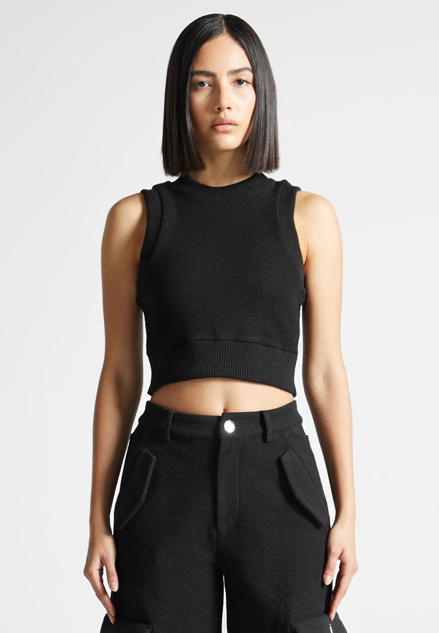 Loopback Racer Crop Top - Black sold by Maniere De Voir product image thumbnail 3