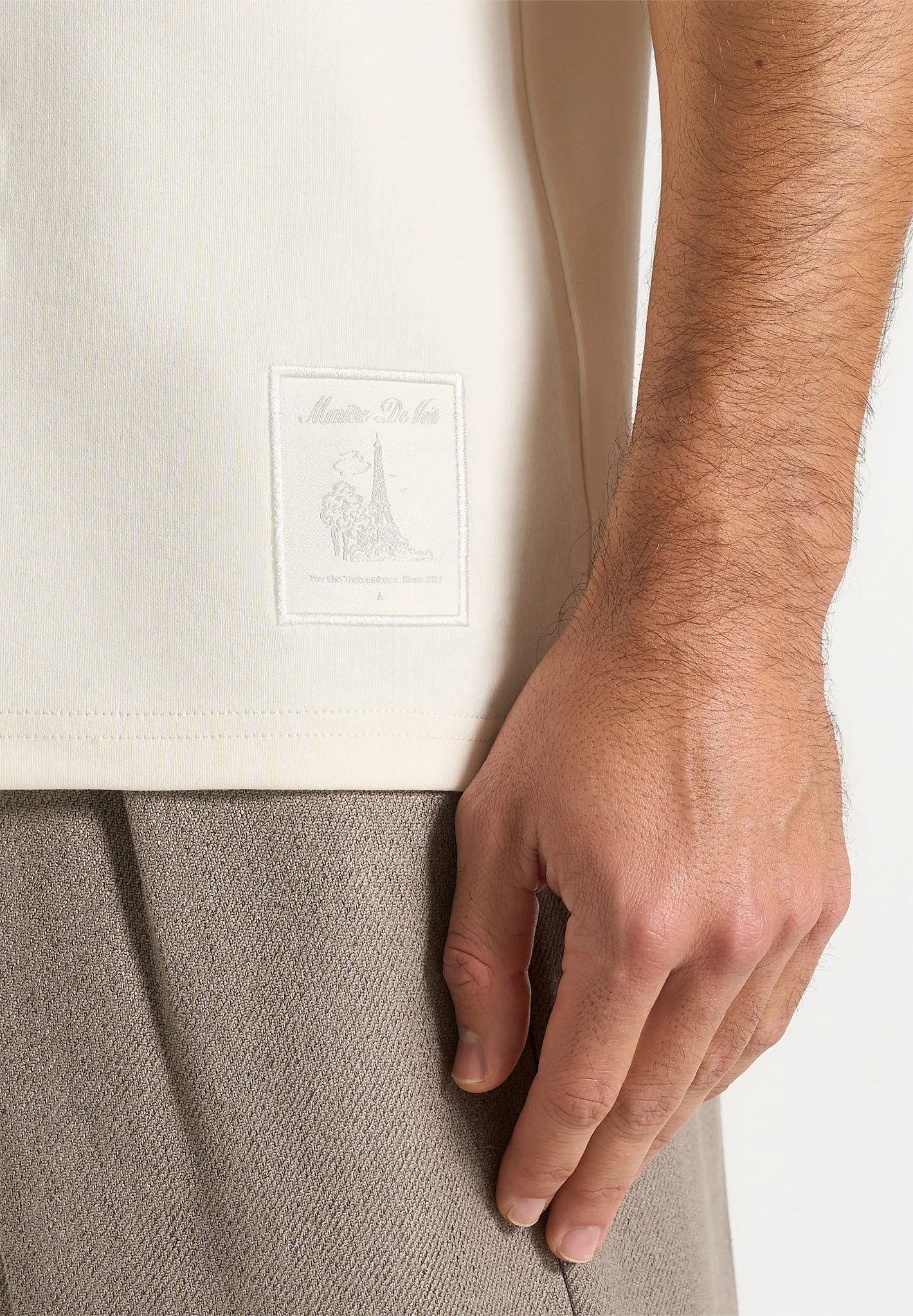 TS002 - Regular Fit Cotton T-Shirt - Cream sold by Maniere De Voir product image thumbnail 4