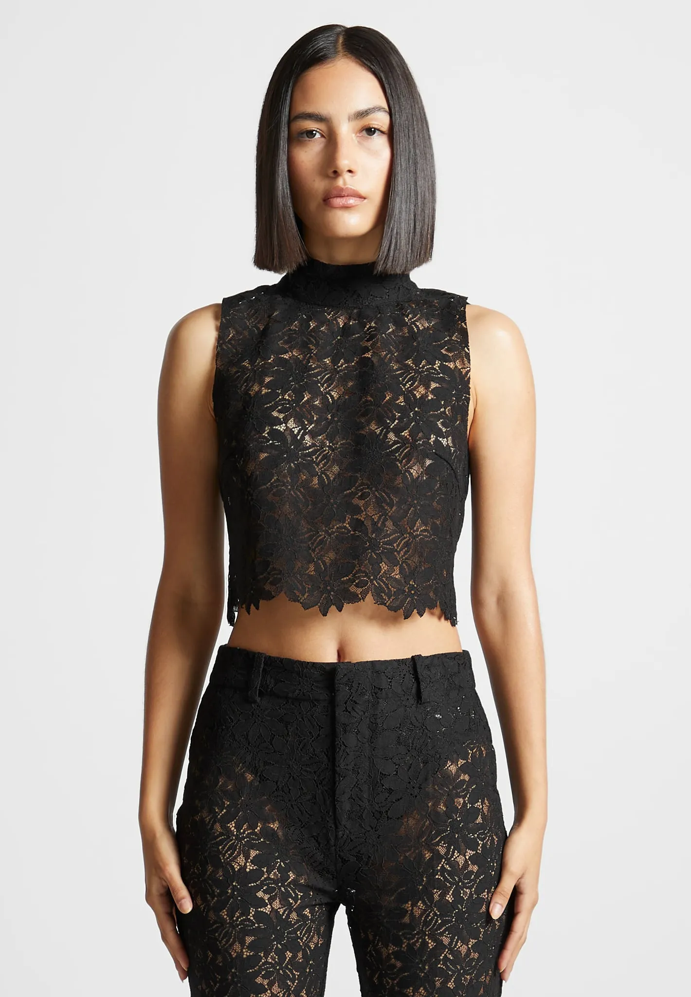 Lace Open Back Top - Black sold by Maniere De Voir product image thumbnail 5