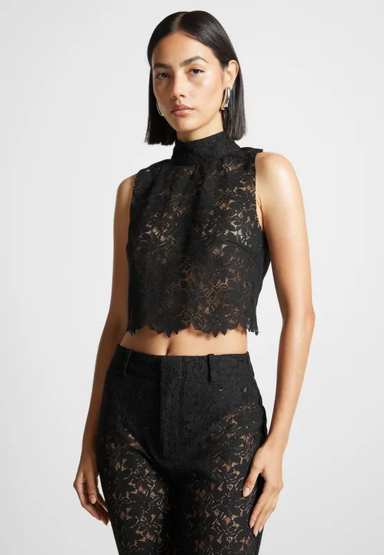 Lace Open Back Top - Black sold by Maniere De Voir