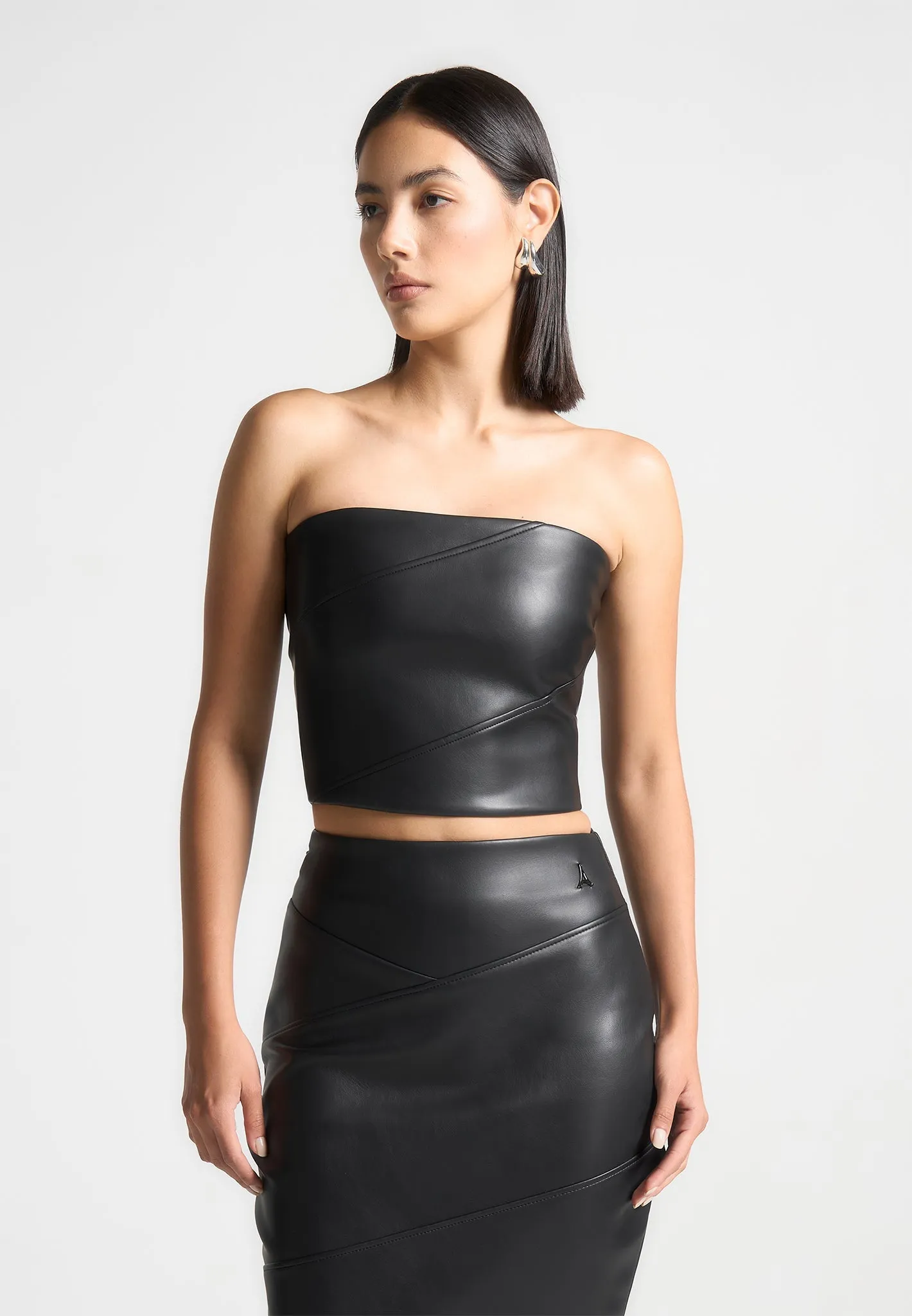 Evie - Bandeau Leather Corset Top - Black sold by Maniere De Voir