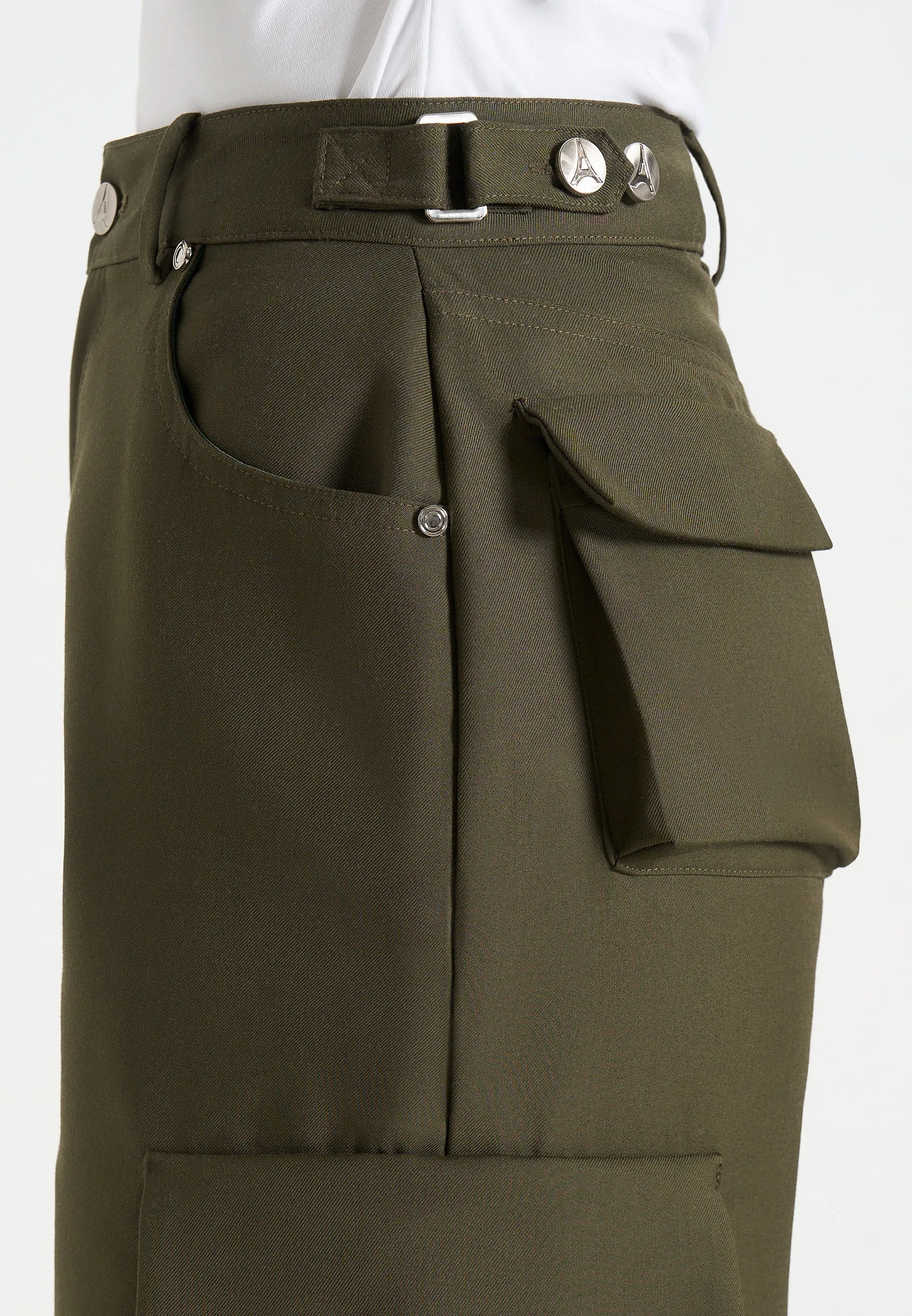 Emilie - High Waisted Twill Cargo Pants - Olive sold by Maniere De Voir product image thumbnail 3