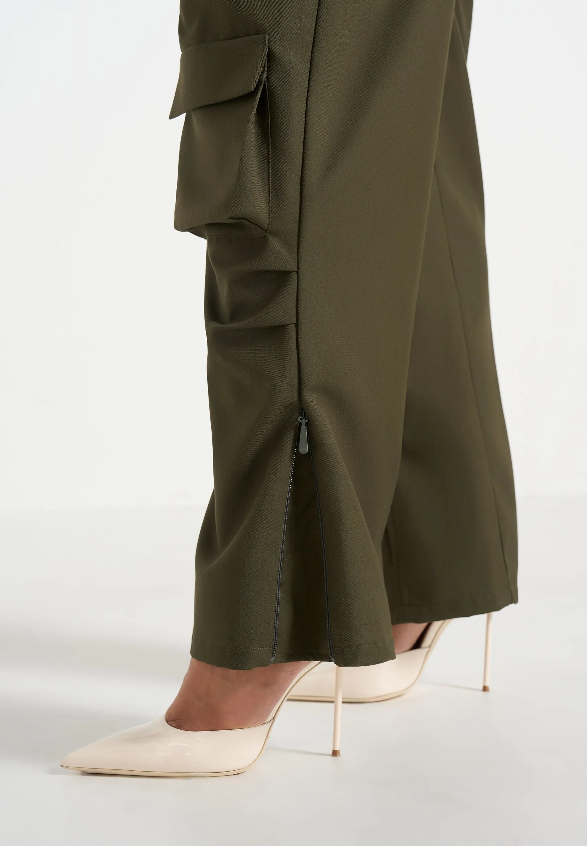 Emilie - High Waisted Twill Cargo Pants - Olive sold by Maniere De Voir product image thumbnail 5