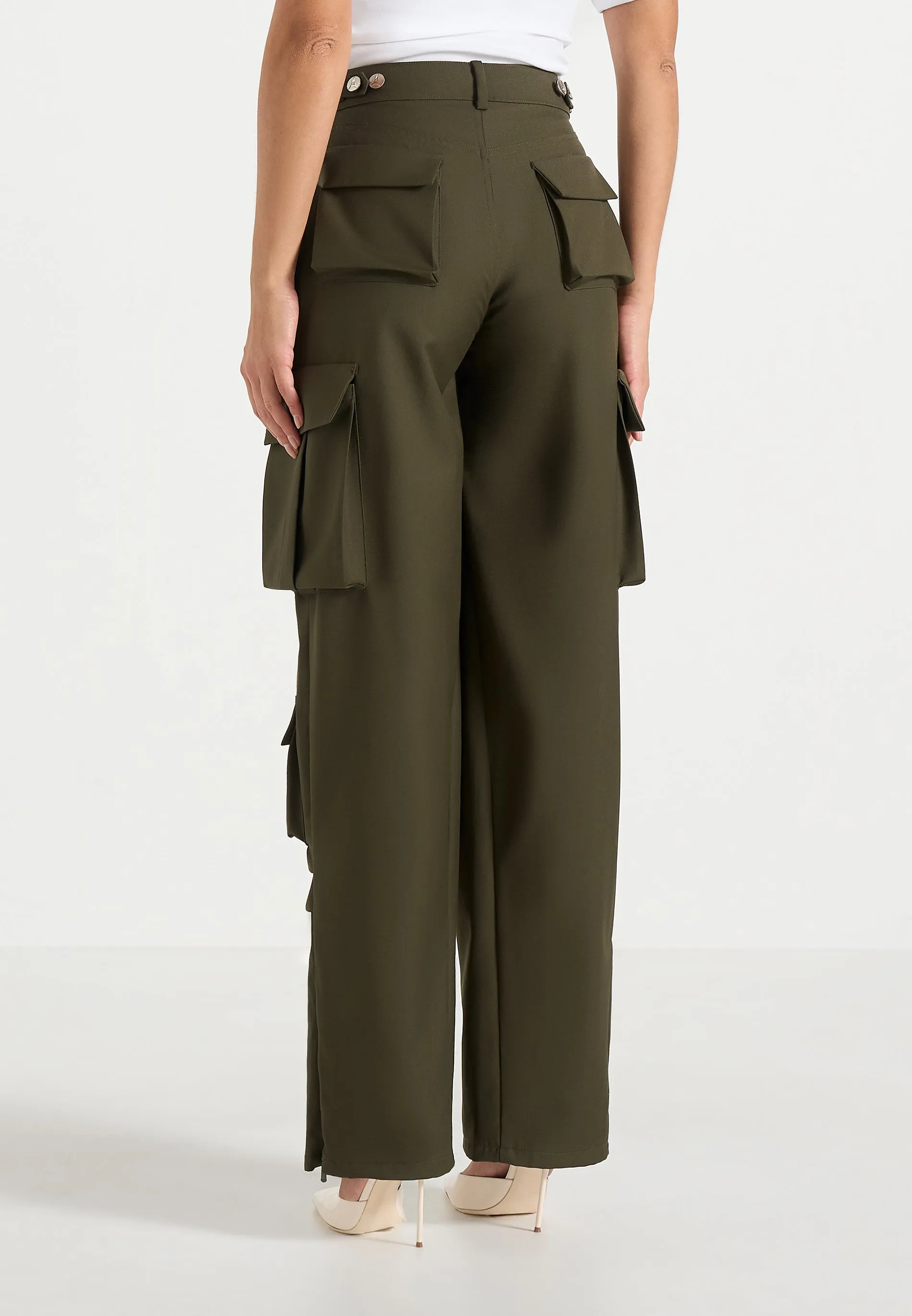 Emilie - High Waisted Twill Cargo Pants - Olive sold by Maniere De Voir product image thumbnail 4