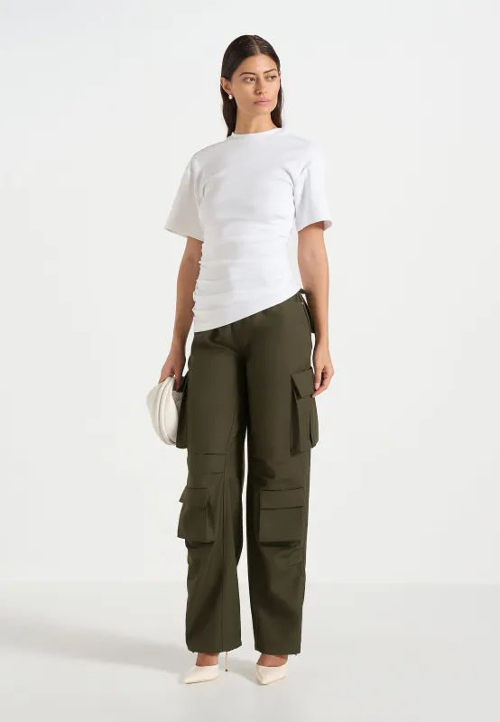 Emilie - High Waisted Twill Cargo Pants - Olive made by Maniere De Voir