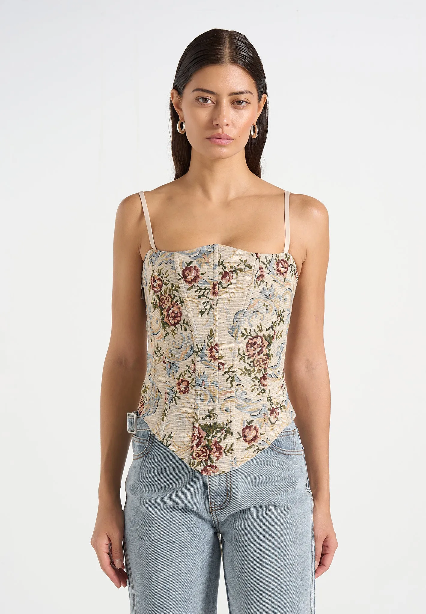 Scarlett - Tapestry Lace Up Corset - Beige sold by Maniere De Voir product image thumbnail 4