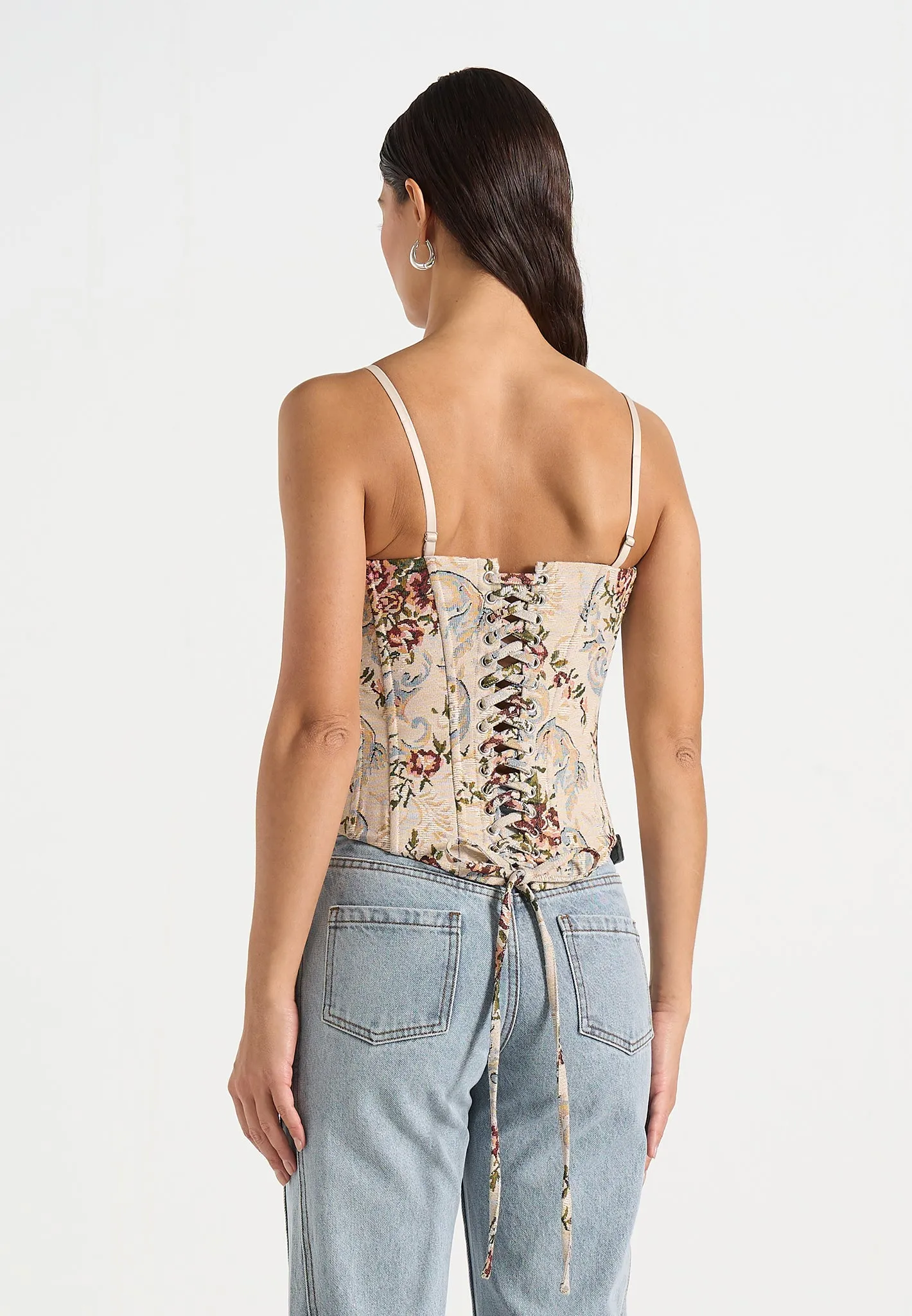 Scarlett - Tapestry Lace Up Corset - Beige sold by Maniere De Voir product image thumbnail 5