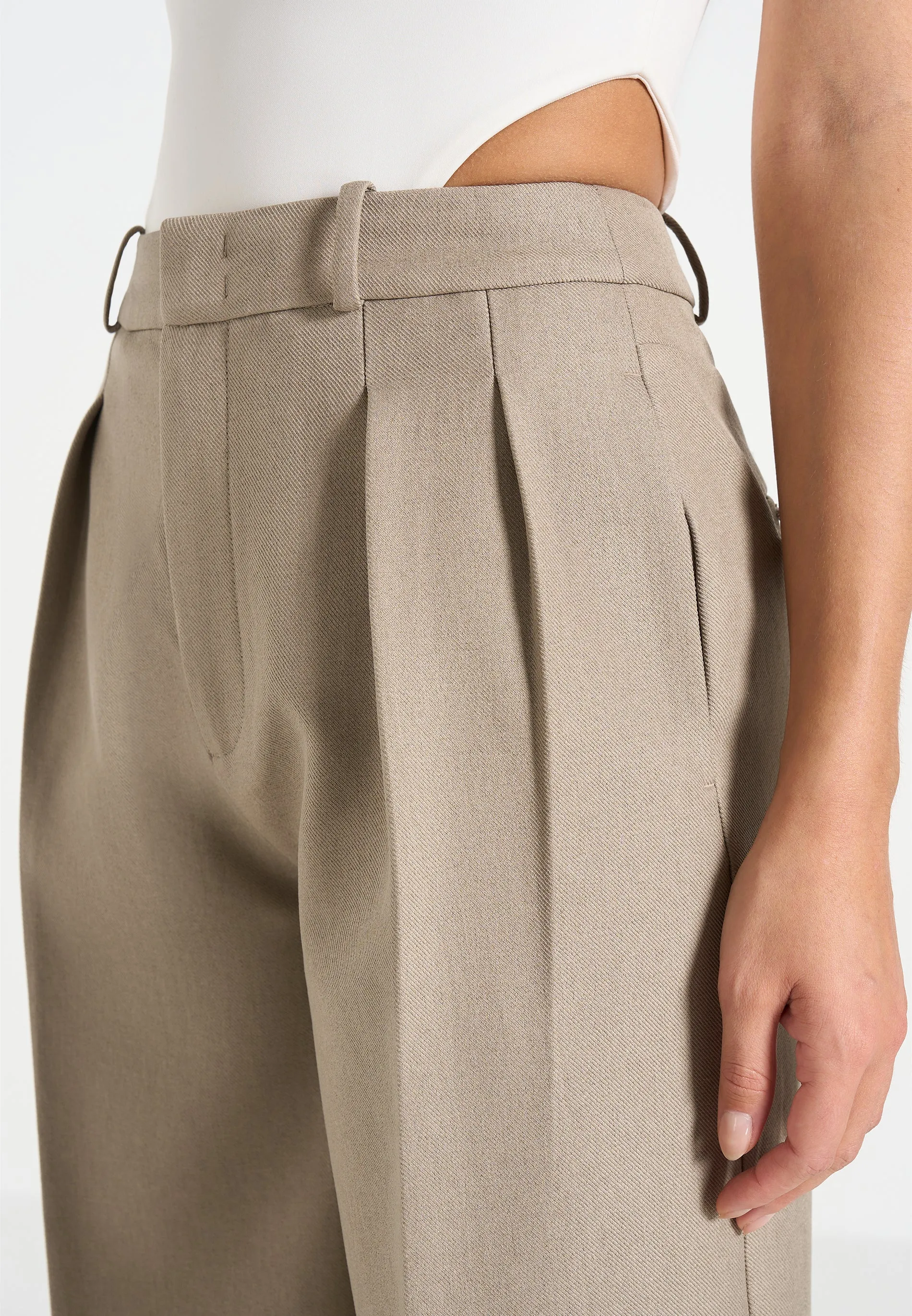 Lorette - Double Pleat Tailored Shorts - Taupe sold by Maniere De Voir product image thumbnail 5