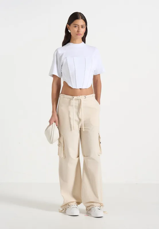 Rosa - Ripstop Parachute Cargo Pants - Cream made by Maniere De Voir