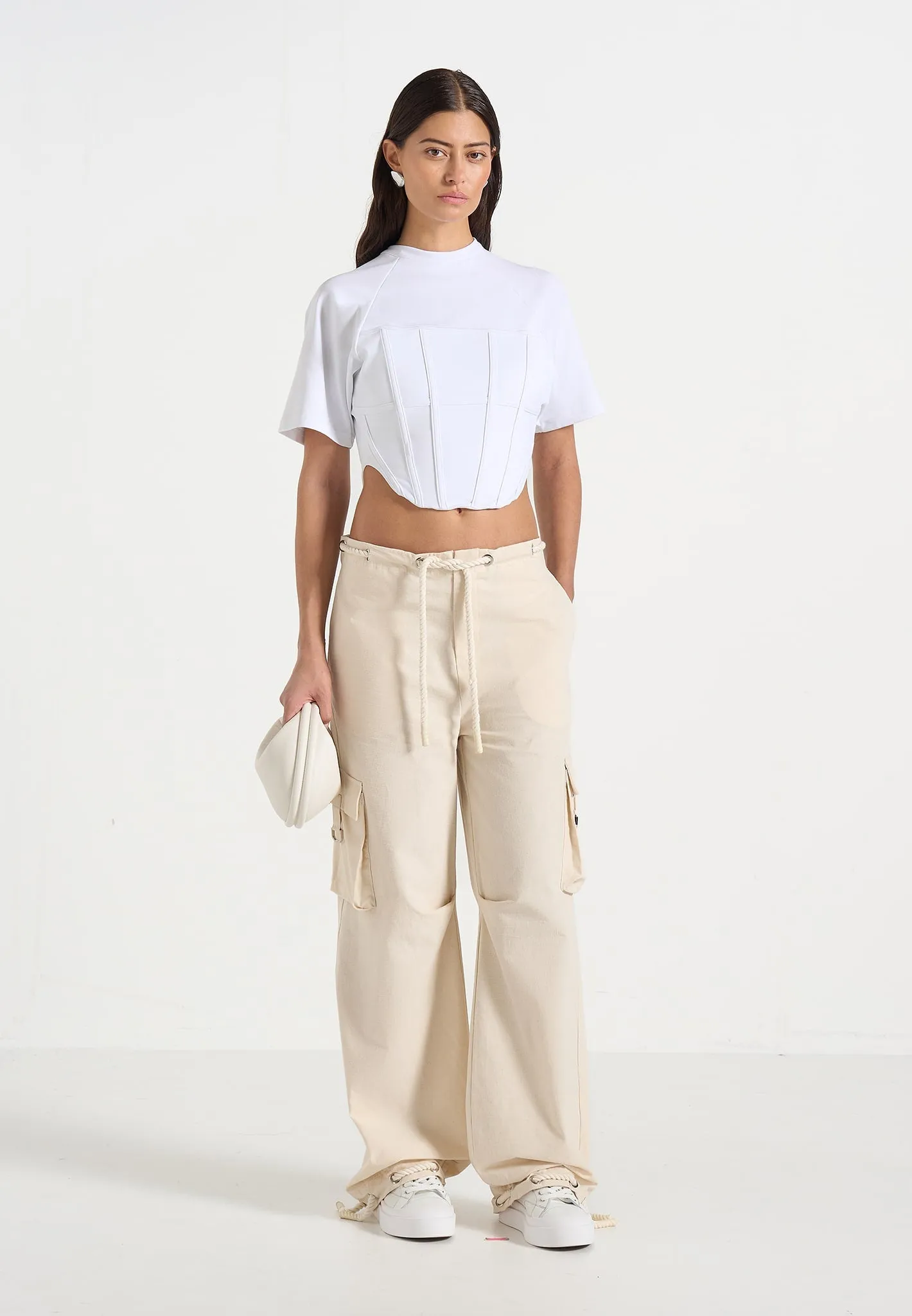 Rosa - Ripstop Parachute Cargo Pants - Cream sold by Maniere De Voir