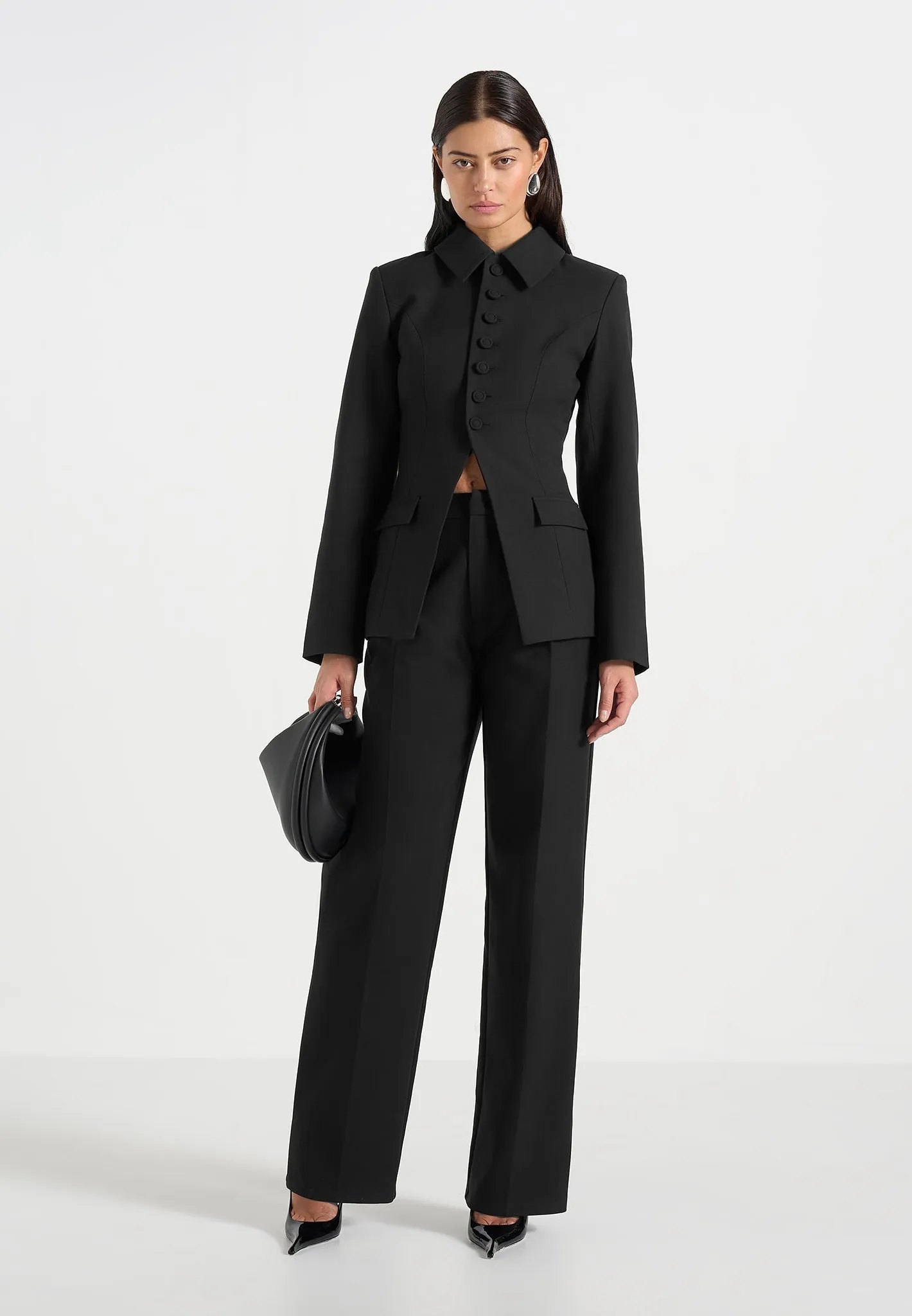 Harper - Tailored Cinch Blazer With Detachable Collar - Black sold by Maniere De Voir product image thumbnail 3