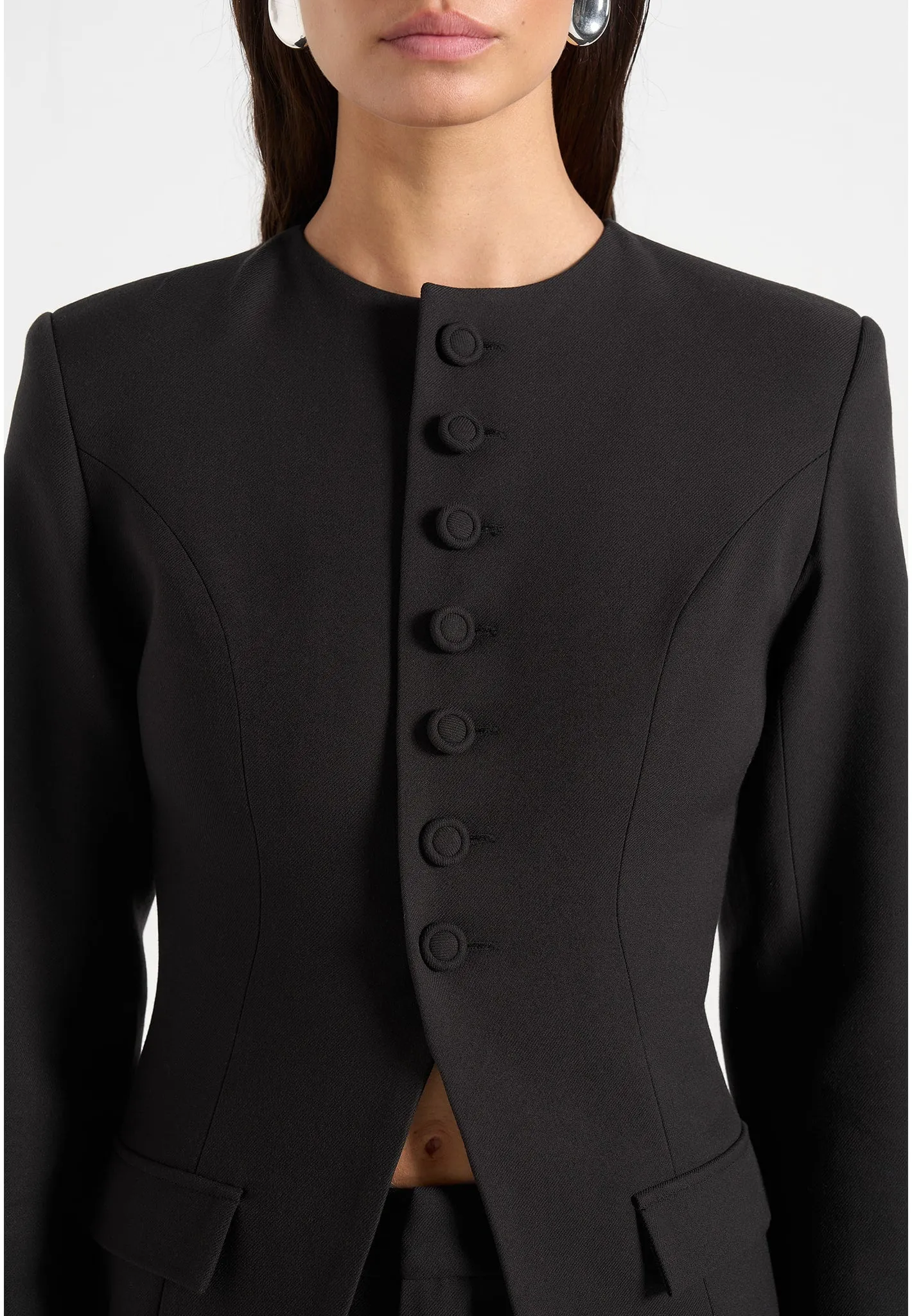 Harper - Tailored Cinch Blazer With Detachable Collar - Black sold by Maniere De Voir product image thumbnail 5