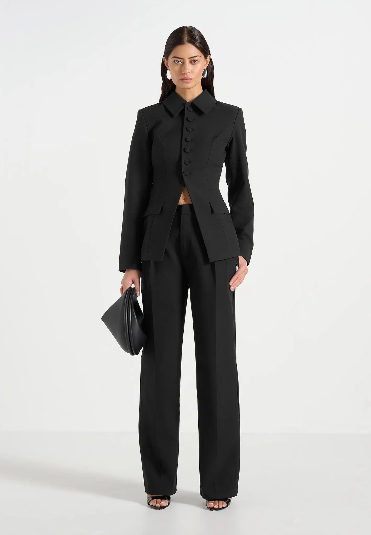 Harper - Tailored Cinch Blazer With Detachable Collar - Black sold by Maniere De Voir product image thumbnail 2