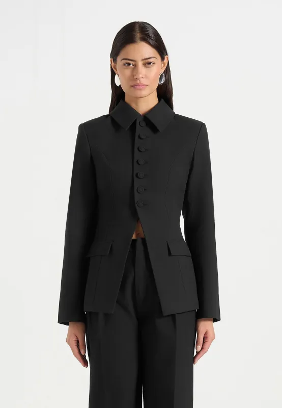 Harper - Tailored Cinch Blazer With Detachable Collar - Black sold by Maniere De Voir