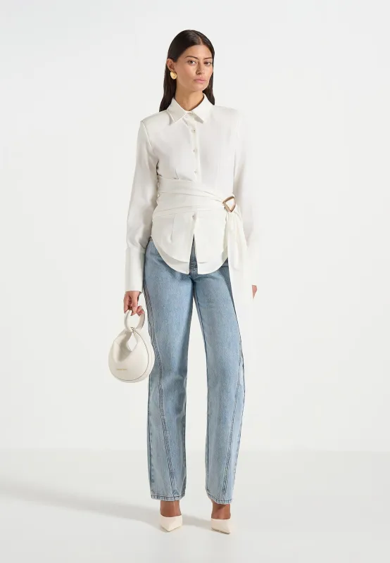 Fia - Wrap Shirt With Hardware Detail - White made by Maniere De Voir