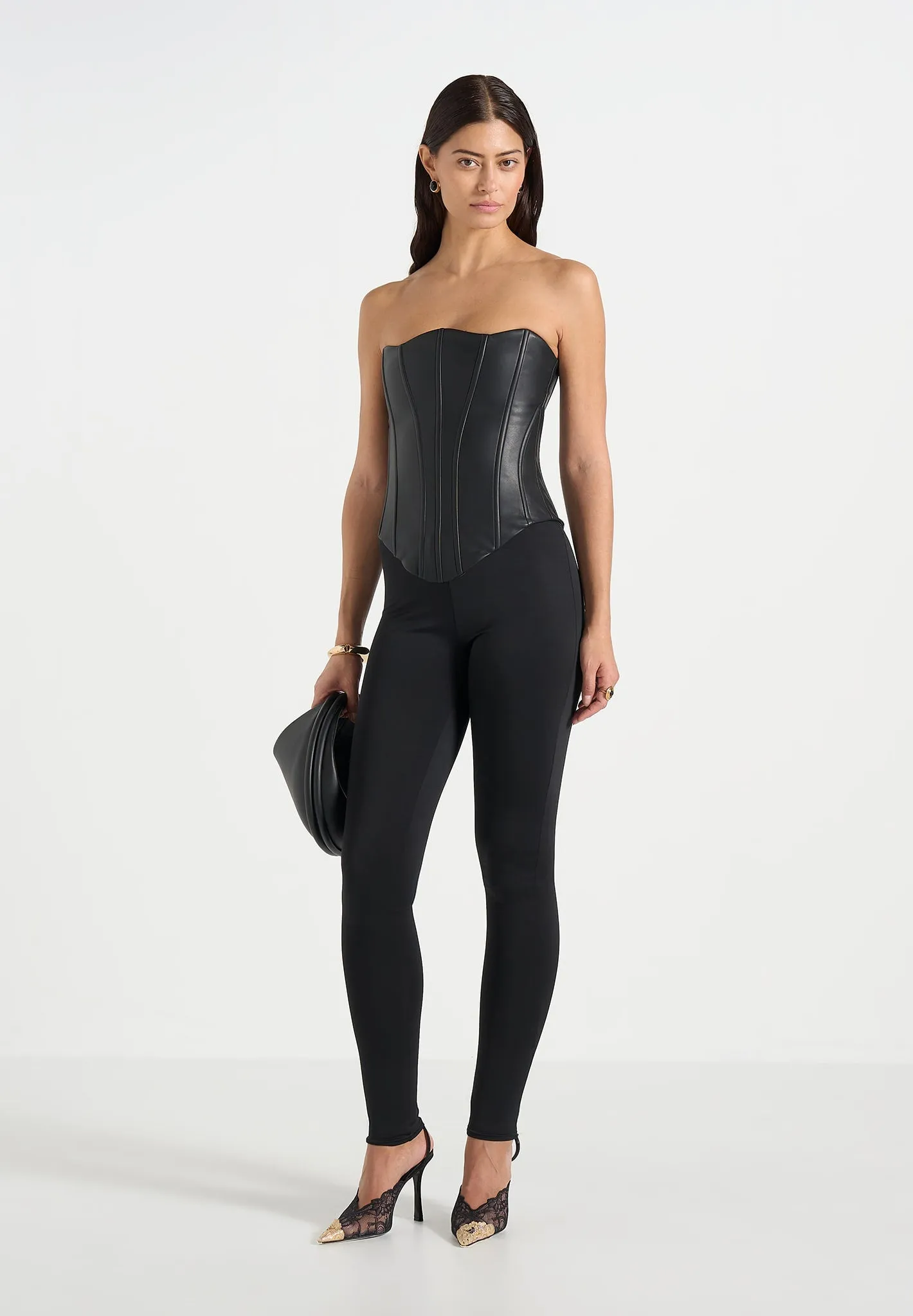 Scarlett - Leather Lace Up Corset - Black sold by Maniere De Voir