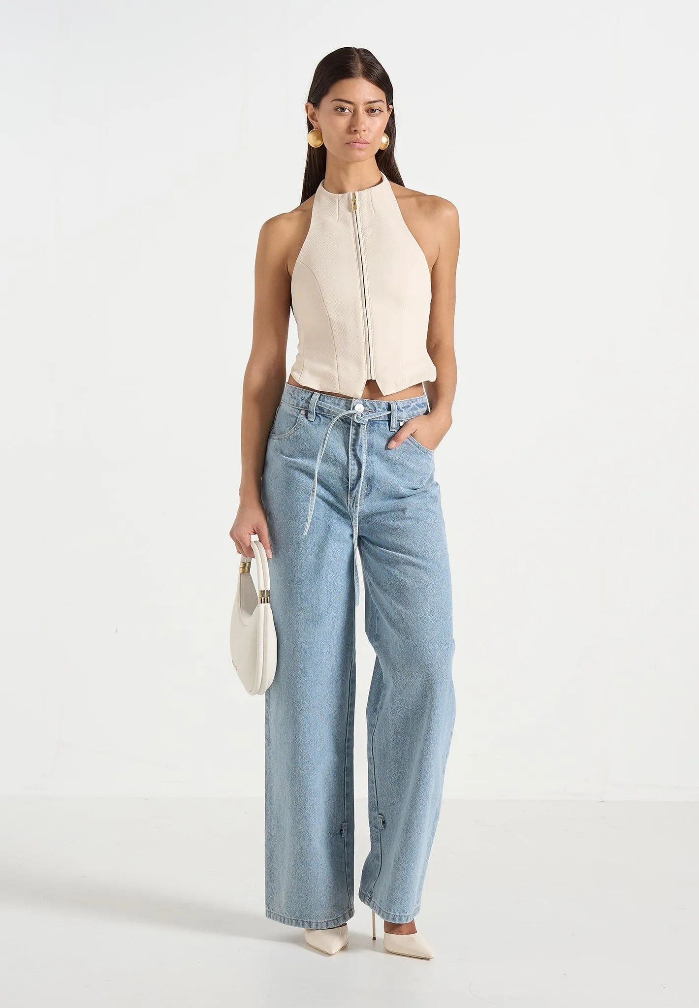 Claudette - Twill Halterneck Backless Top - Cream sold by Maniere De Voir product image thumbnail 4