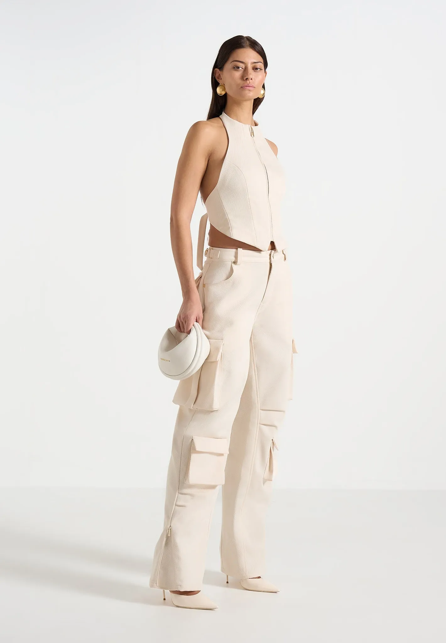 Claudette - Twill Halterneck Backless Top - Cream sold by Maniere De Voir product image thumbnail 2