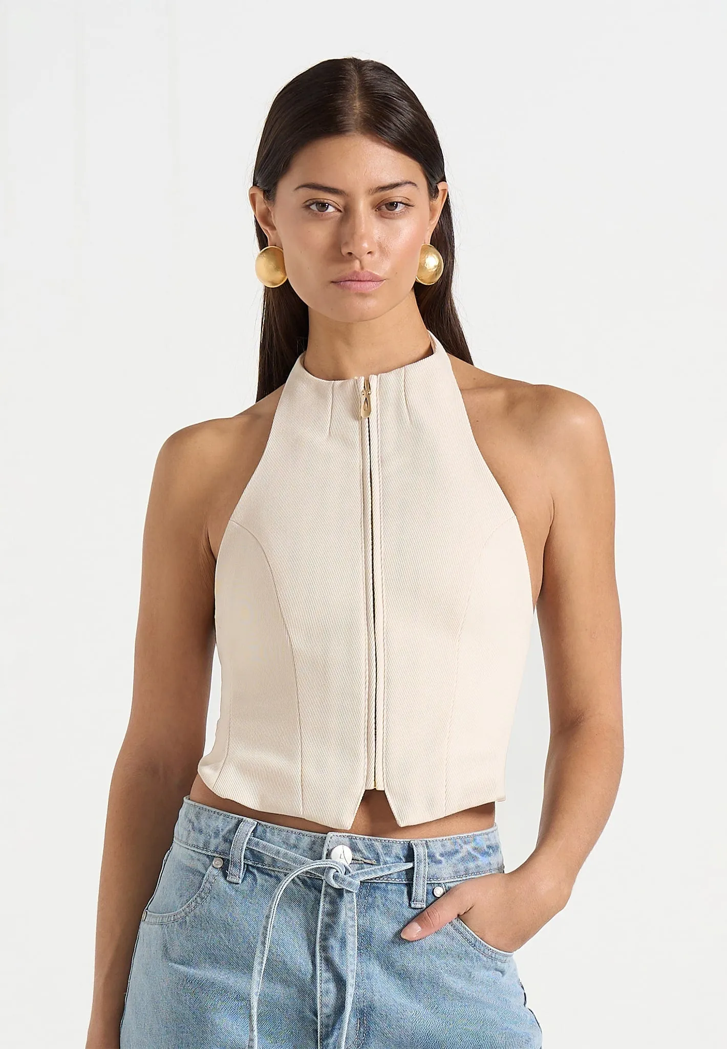 Claudette - Twill Halterneck Backless Top - Cream sold by Maniere De Voir