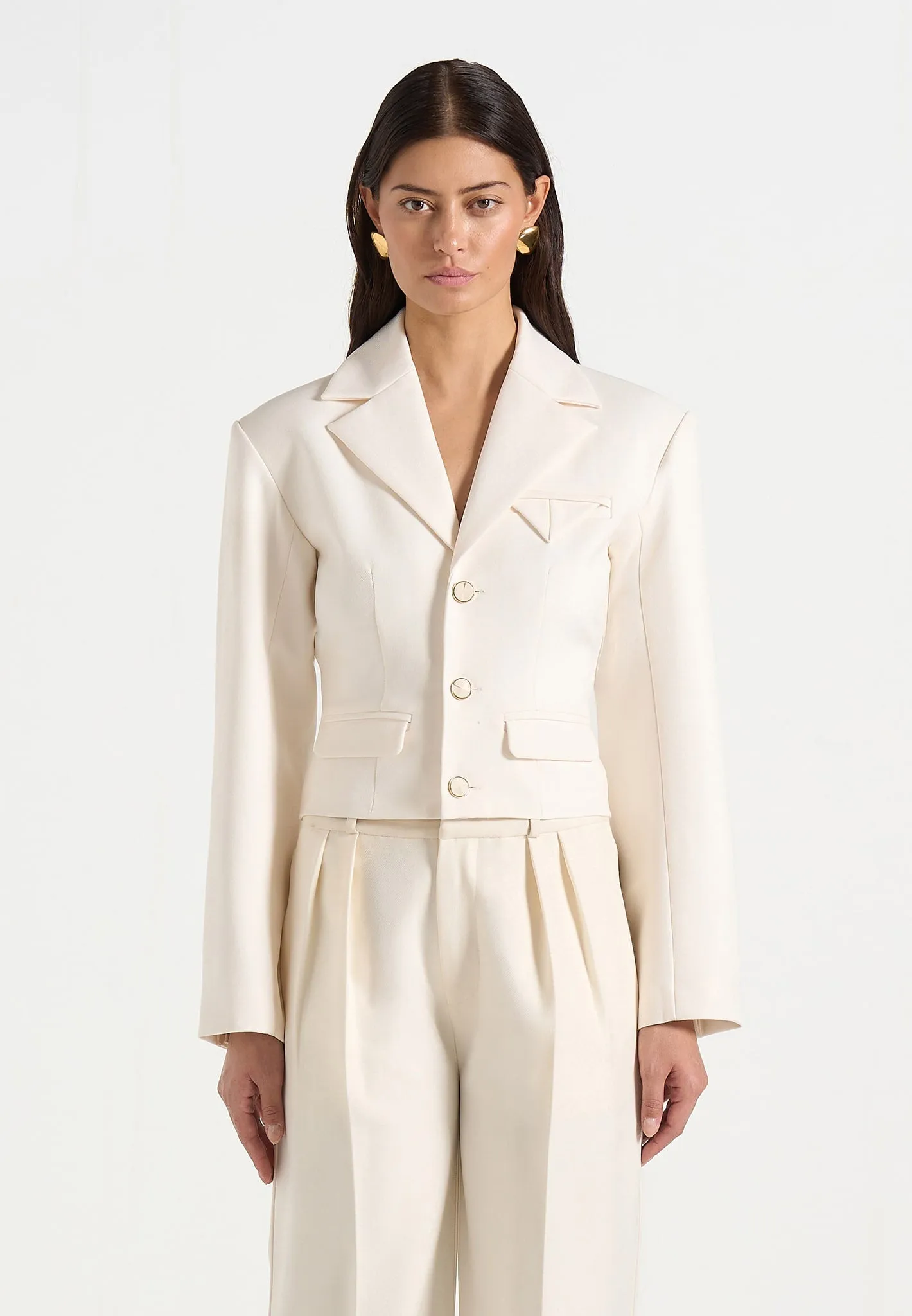 Prisca - Tailored Cropped Blazer - Cream sold by Maniere De Voir