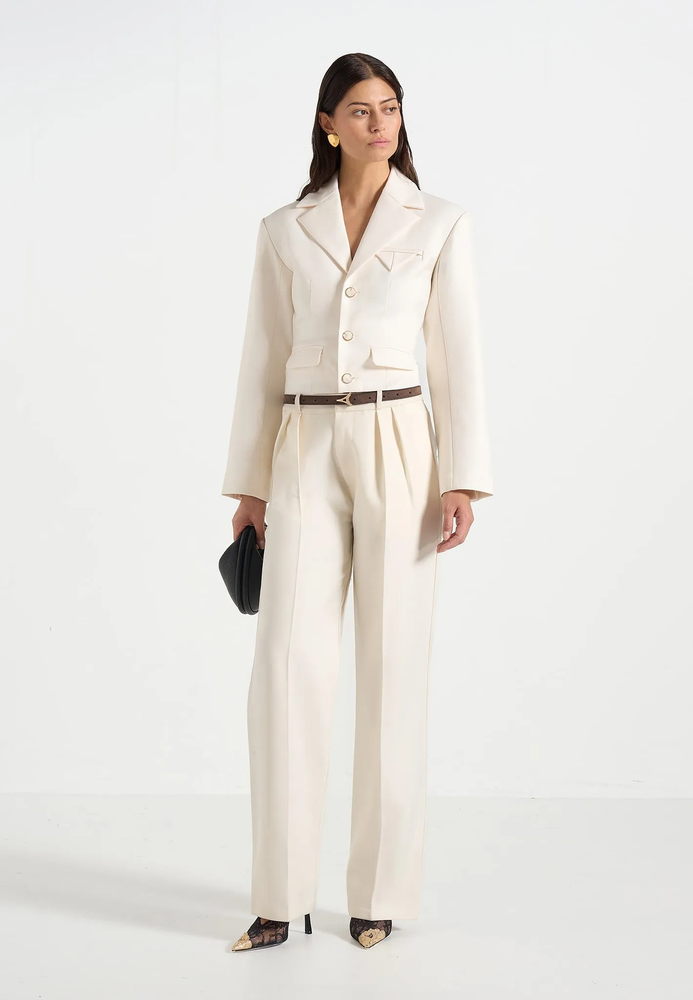 Prisca - Tailored Cropped Blazer - Cream sold by Maniere De Voir product image thumbnail 2