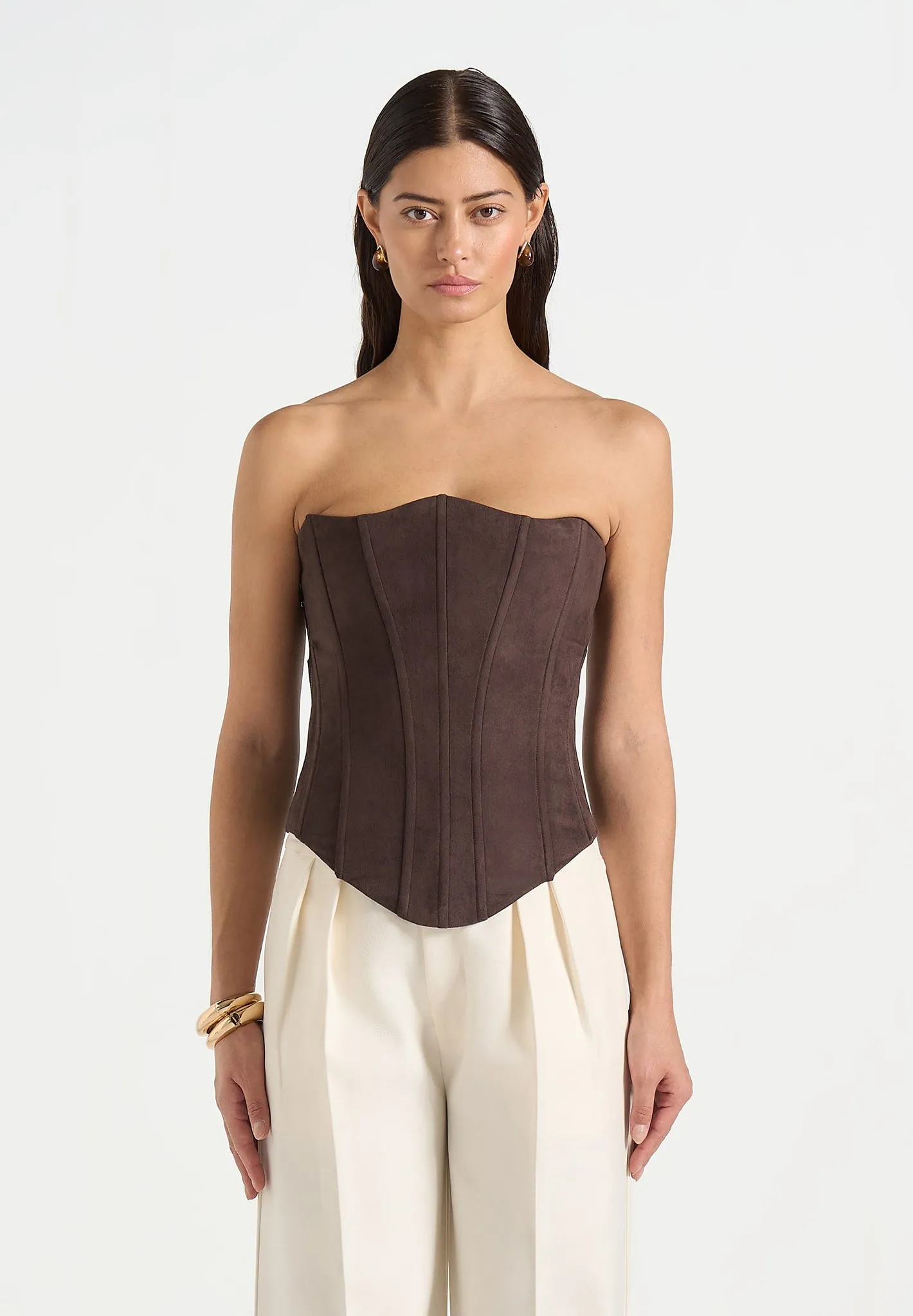 Scarlett - Suede Lace Up Corset - Brown sold by Maniere De Voir product image thumbnail 5