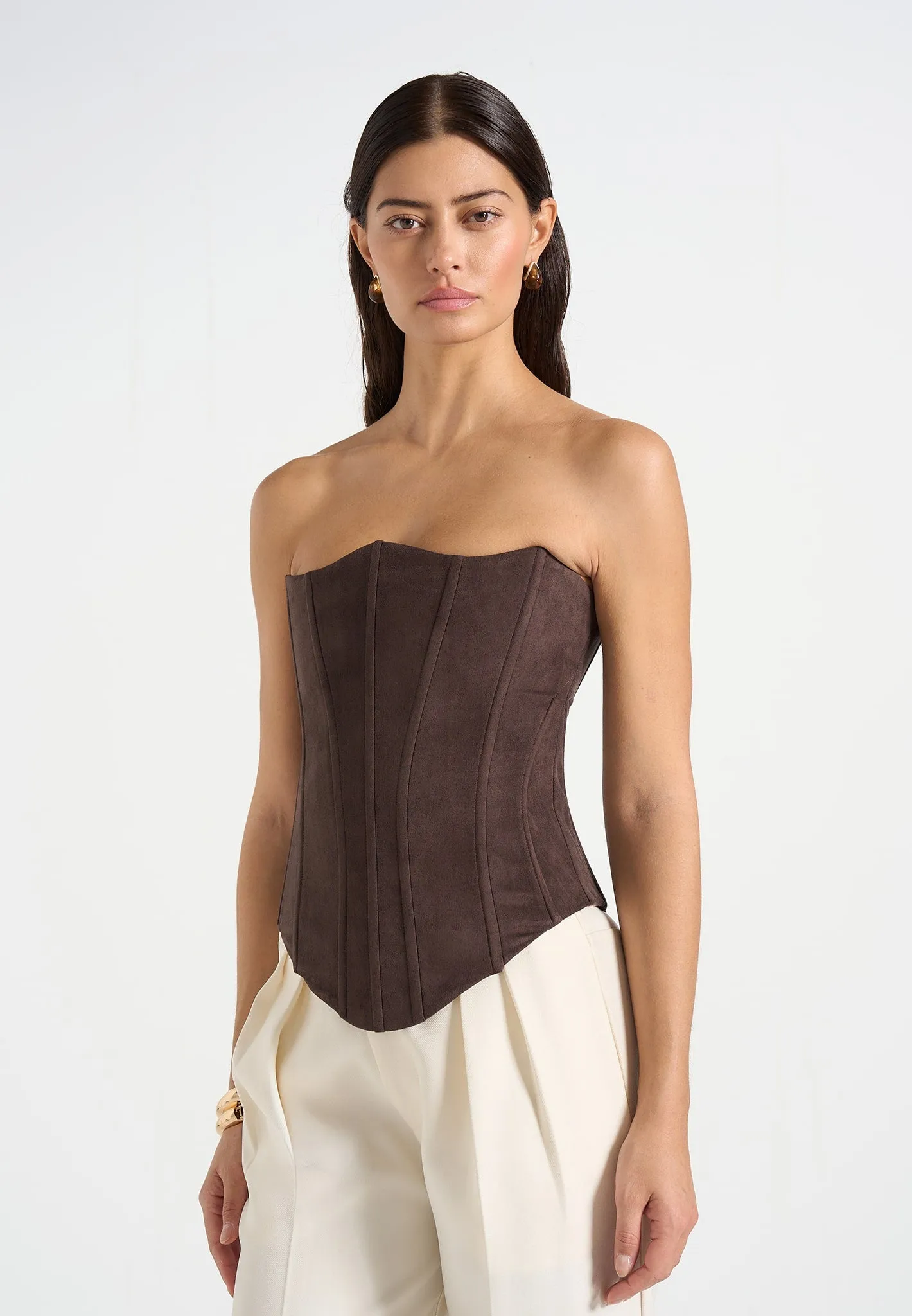 Scarlett - Suede Lace Up Corset - Brown sold by Maniere De Voir product image thumbnail 3