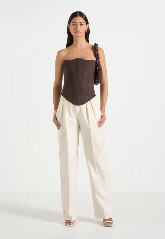 Scarlett - Suede Lace Up Corset  - Brown sold by Maniere De Voir