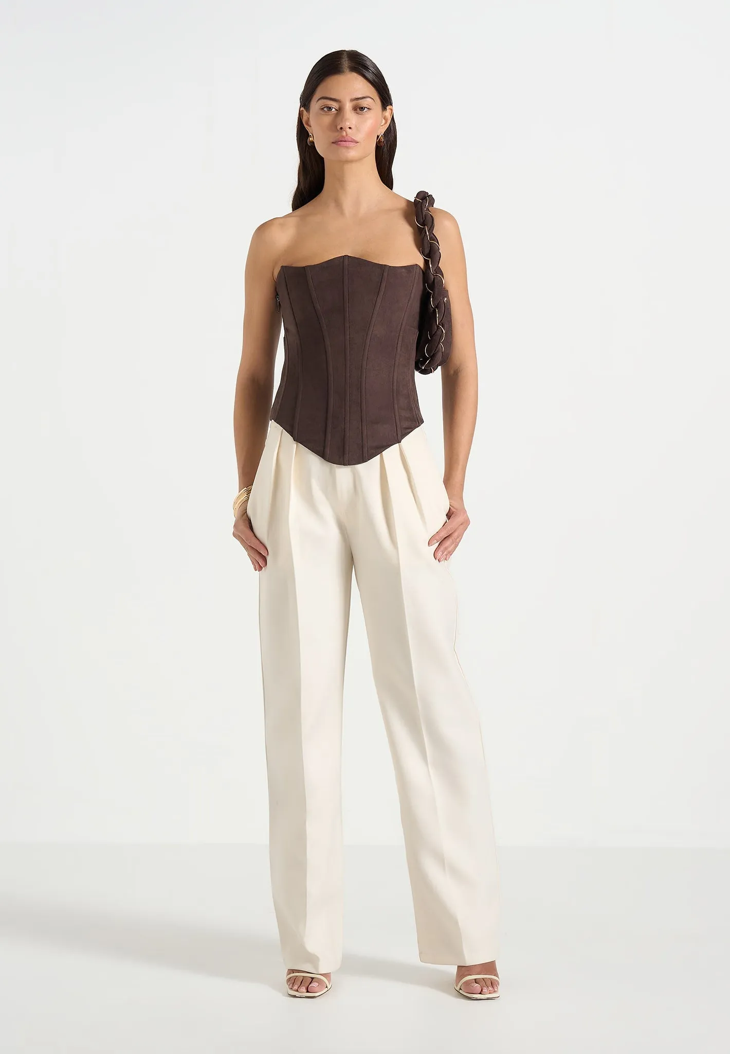 Scarlett - Suede Lace Up Corset - Brown sold by Maniere De Voir