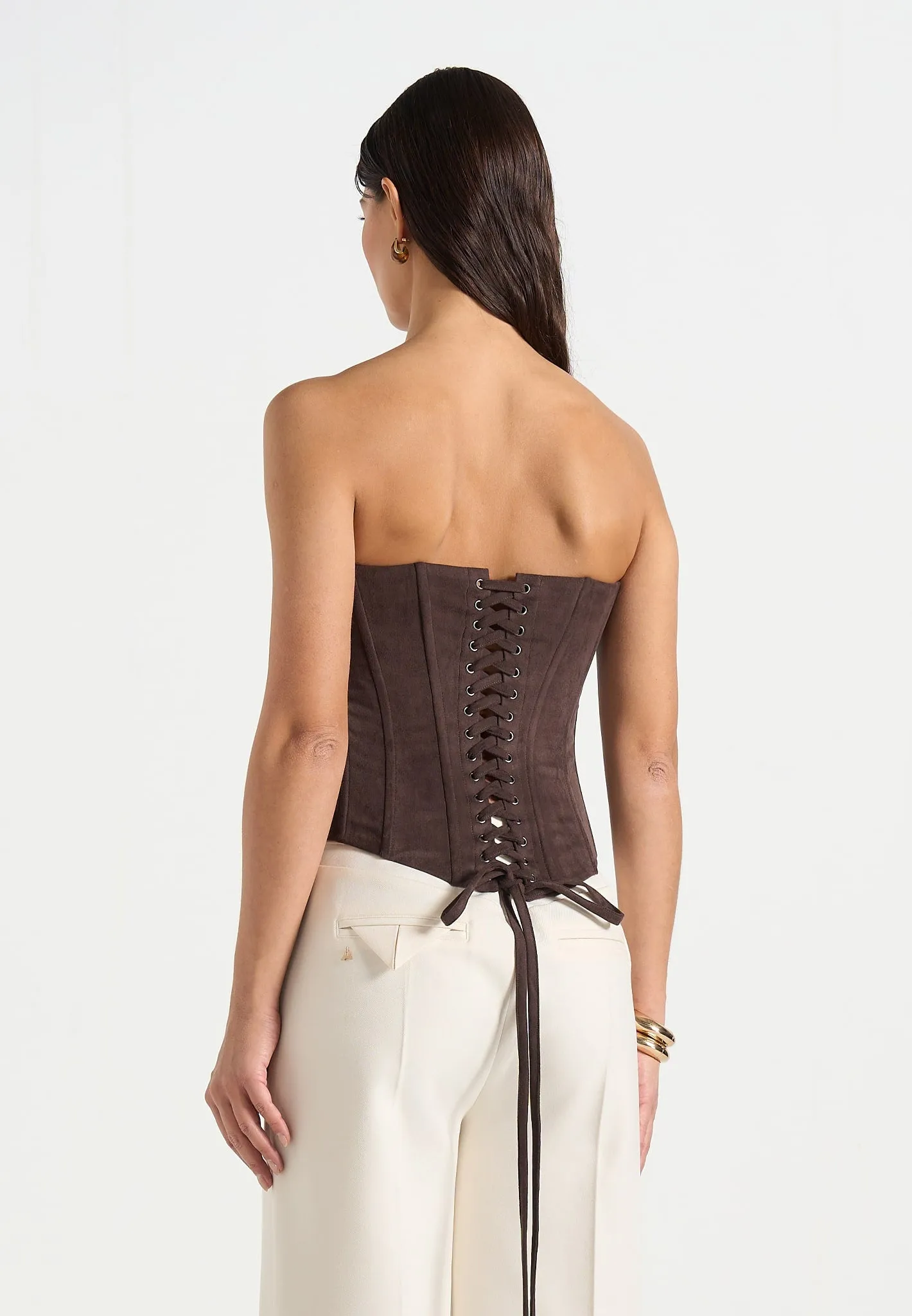 Scarlett - Suede Lace Up Corset - Brown sold by Maniere De Voir product image thumbnail 4