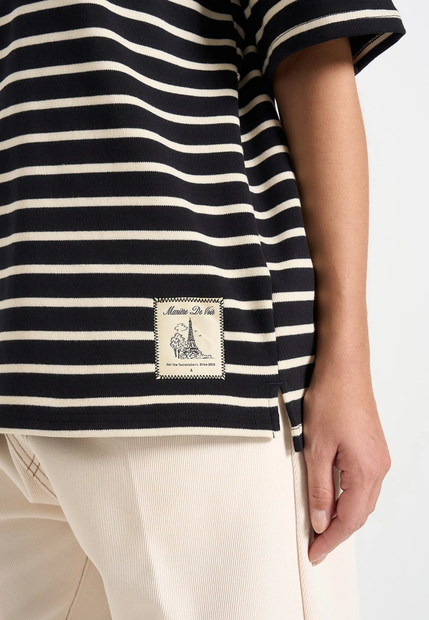 Riley - Unisex Striped Relaxed Fit Cotton T-Shirt - Black/Cream sold by Maniere De Voir product image thumbnail 5