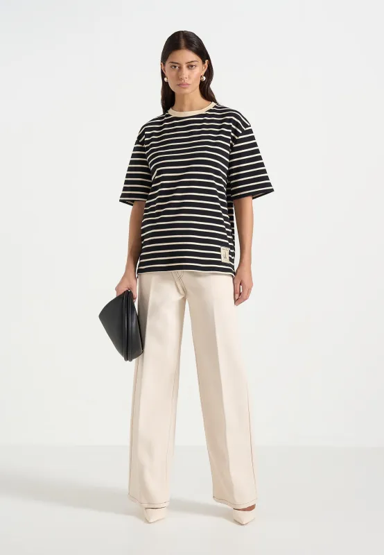 Riley - Unisex Striped Relaxed Fit Cotton T-Shirt - Black/Cream sold by Maniere De Voir