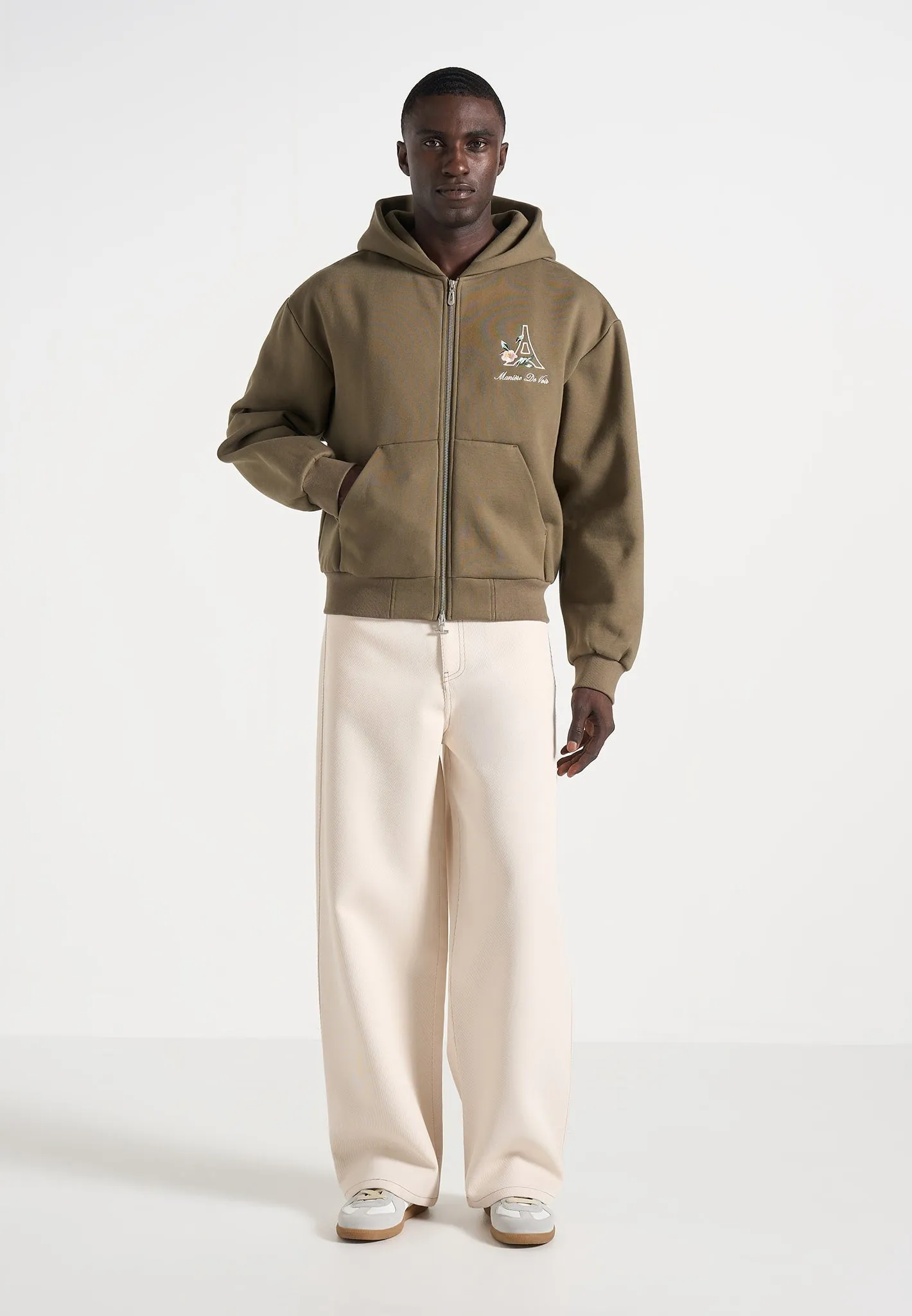 JS009 - Unisex Floral Eiffel Zip Hoodie - Olive sold by Maniere De Voir product image thumbnail 2