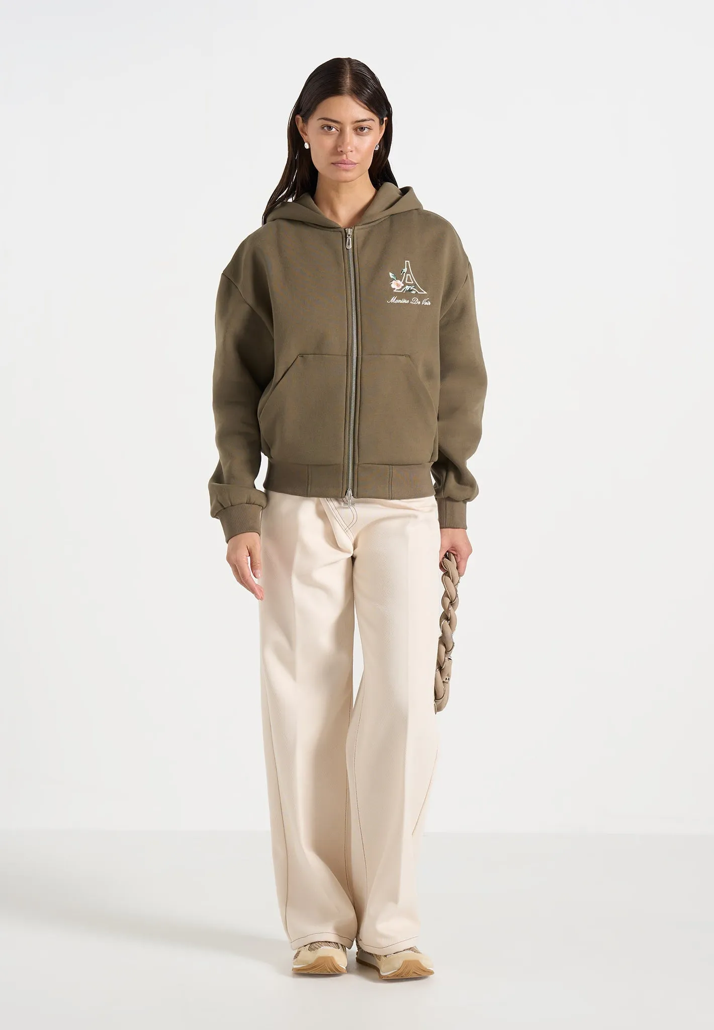 JS009 - Unisex Floral Eiffel Zip Hoodie - Olive sold by Maniere De Voir