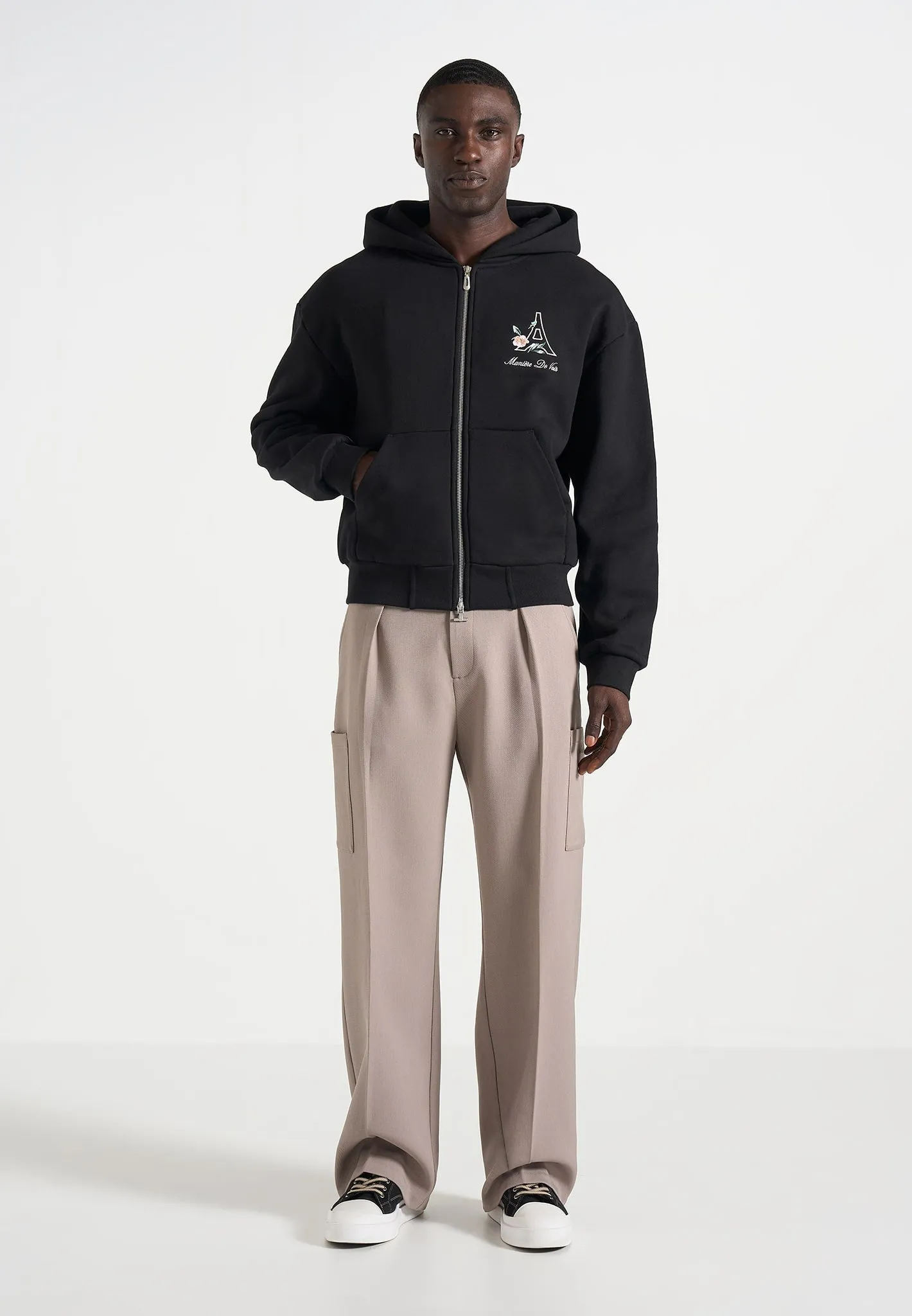 JS009 - Unisex Floral Eiffel Zip Hoodie - Black sold by Maniere De Voir product image thumbnail 2