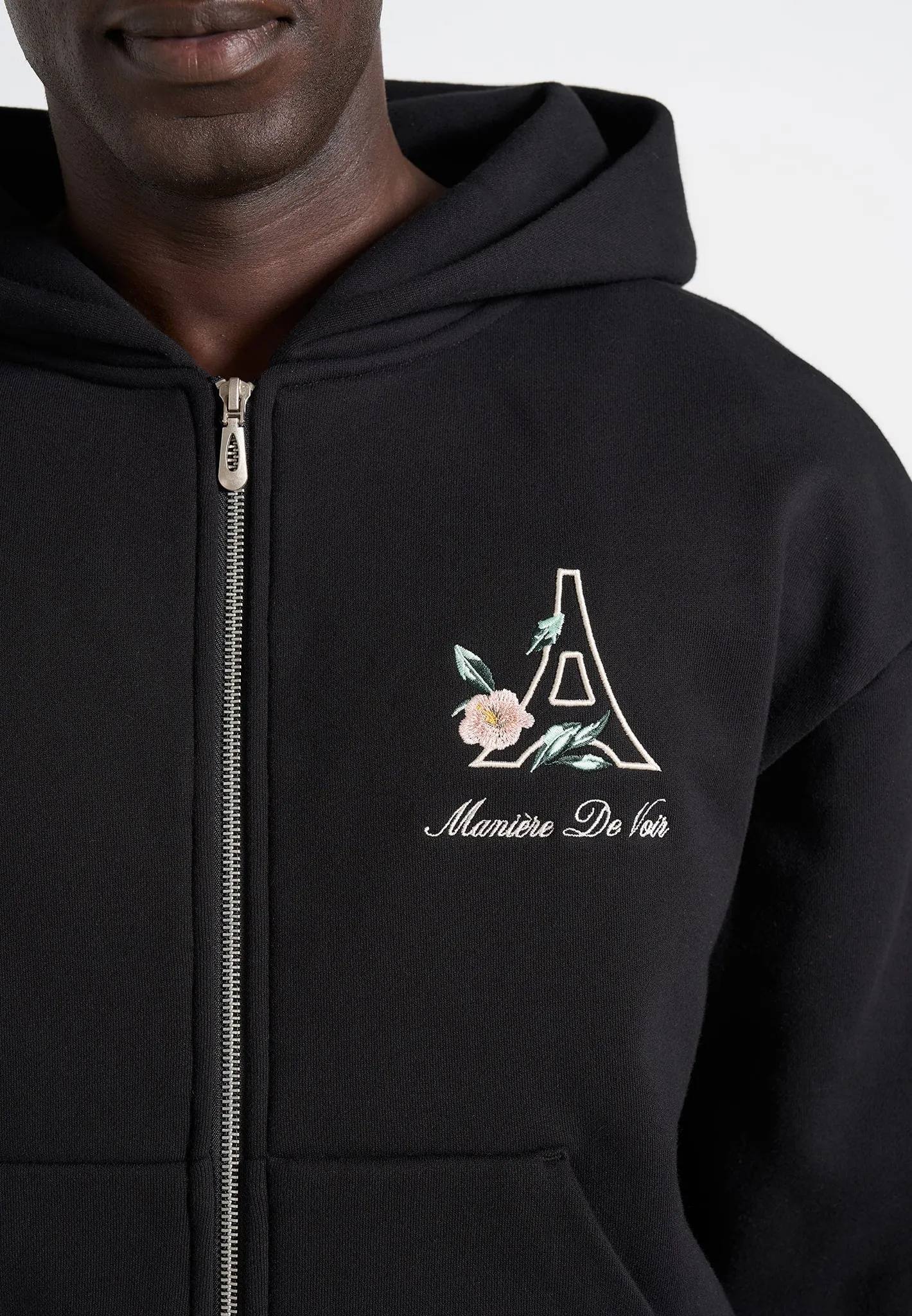 JS009 - Unisex Floral Eiffel Zip Hoodie - Black sold by Maniere De Voir product image thumbnail 4