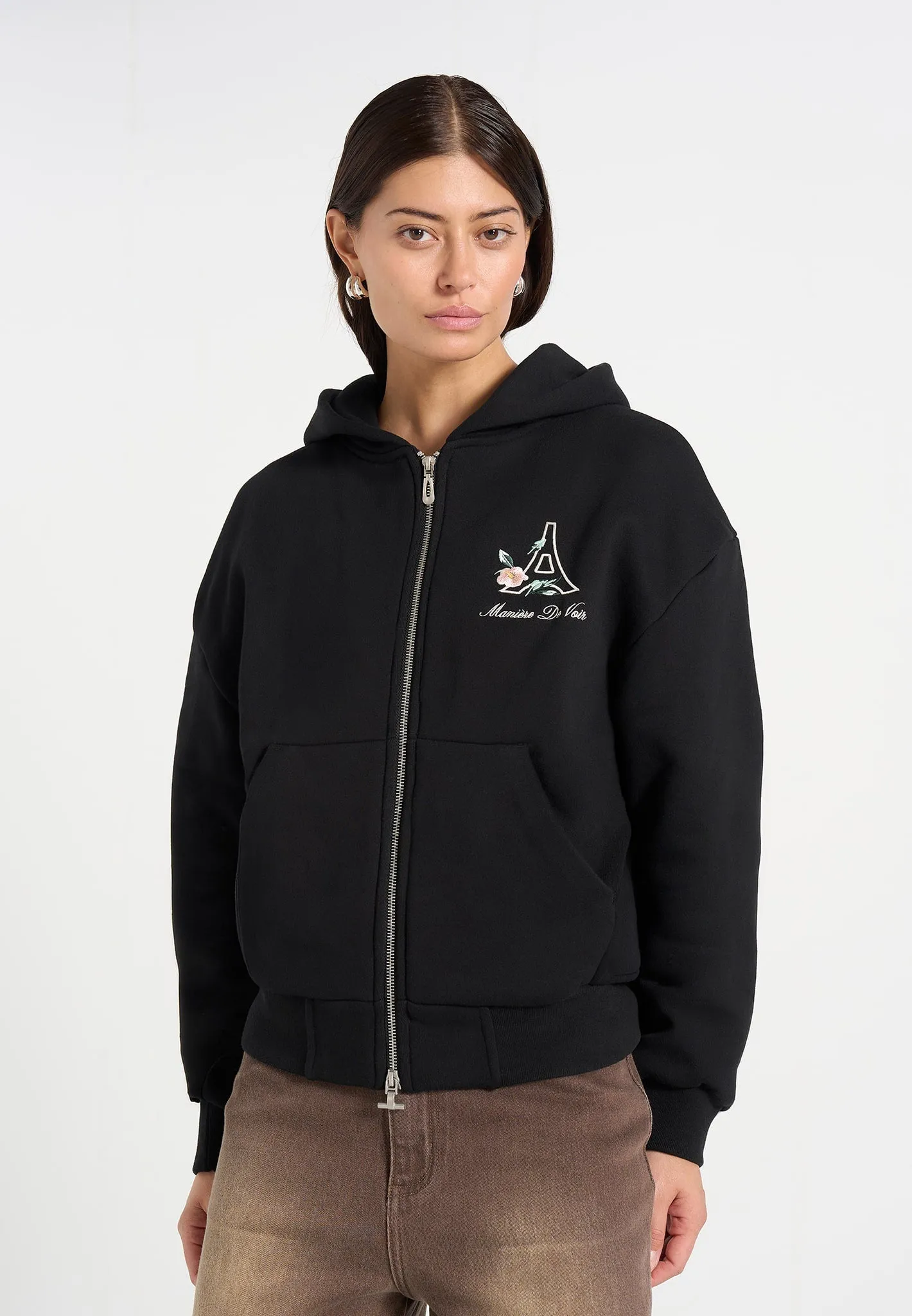 JS009 - Unisex Floral Eiffel Zip Hoodie - Black sold by Maniere De Voir product image thumbnail 5