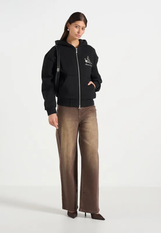 JS009 - Unisex Floral Eiffel Zip Hoodie - Black made by Maniere De Voir