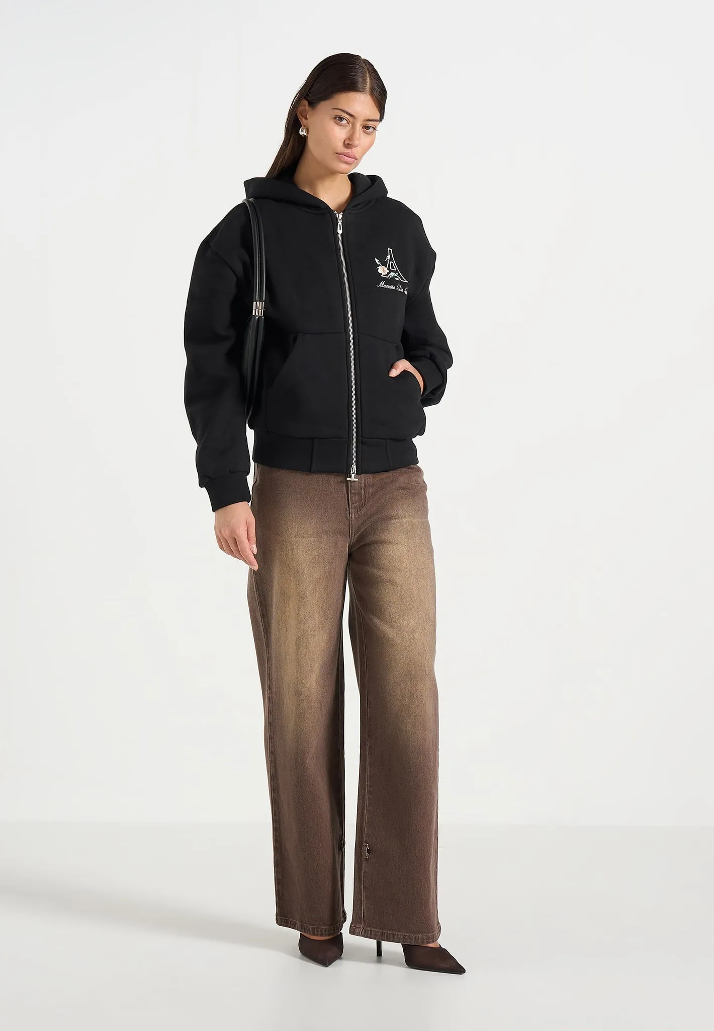 JS009 - Unisex Floral Eiffel Zip Hoodie - Black sold by Maniere De Voir