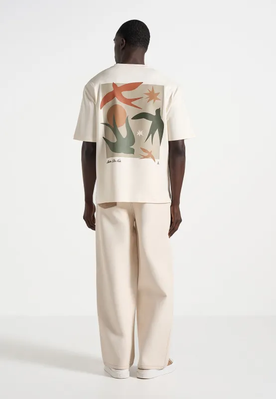 Thibault - Bird Detail Cotton T-Shirt - Cream sold by Maniere De Voir