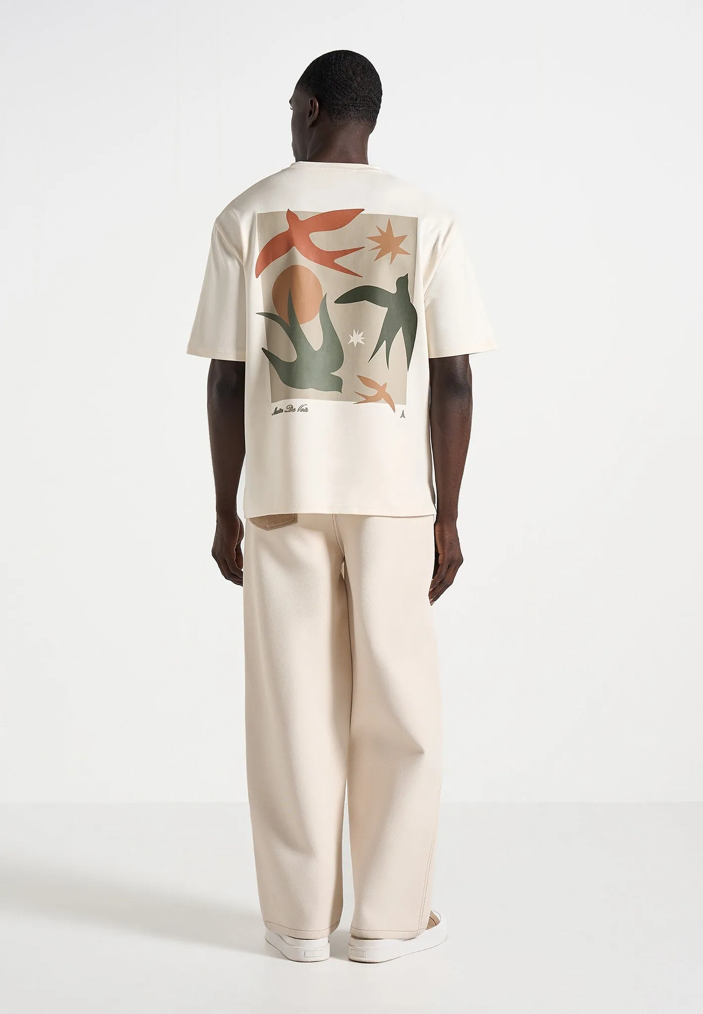 Thibault - Bird Detail Cotton T-Shirt - Cream sold by Maniere De Voir