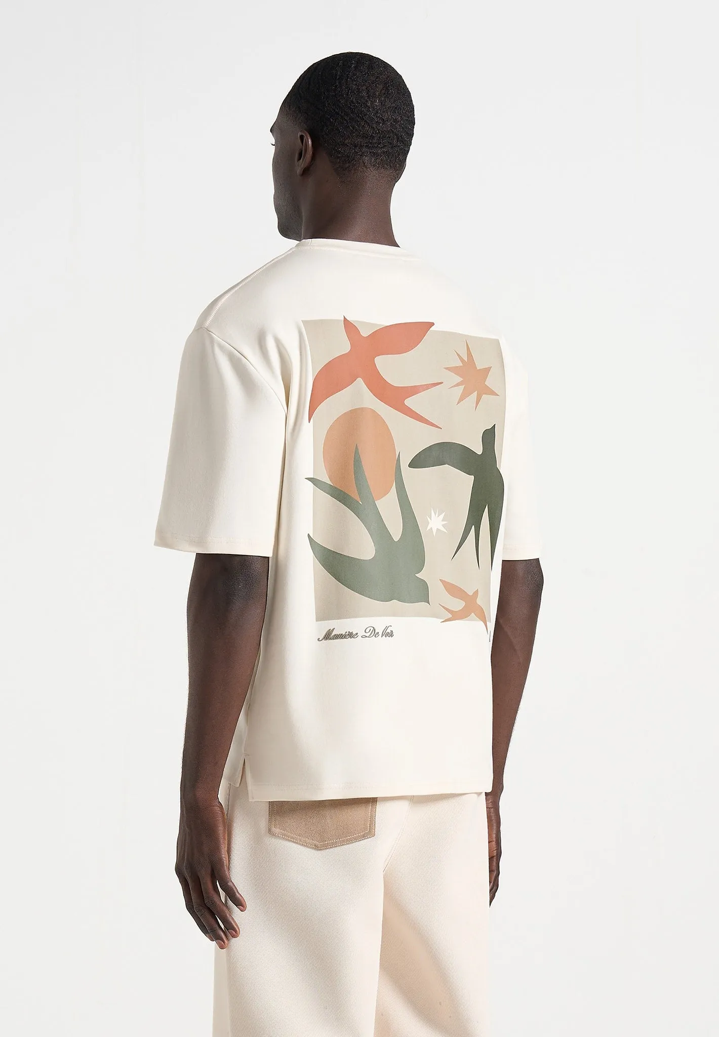 Thibault - Bird Detail Cotton T-Shirt - Cream sold by Maniere De Voir product image thumbnail 2