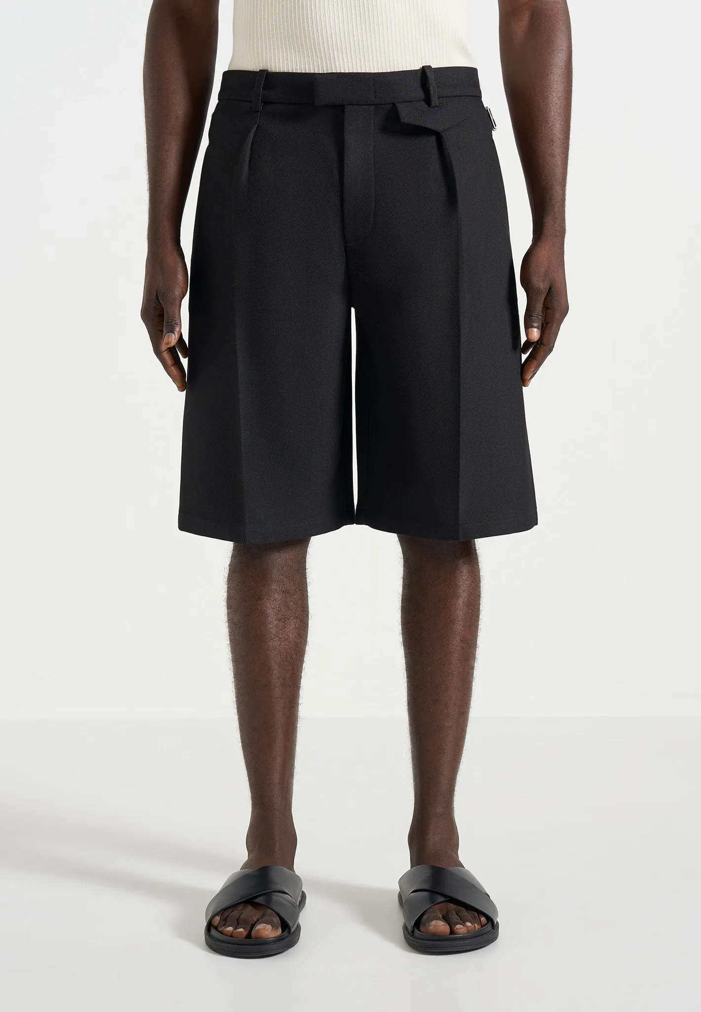Auguste - Tailored Twill Bermuda Shorts - Black sold by Maniere De Voir