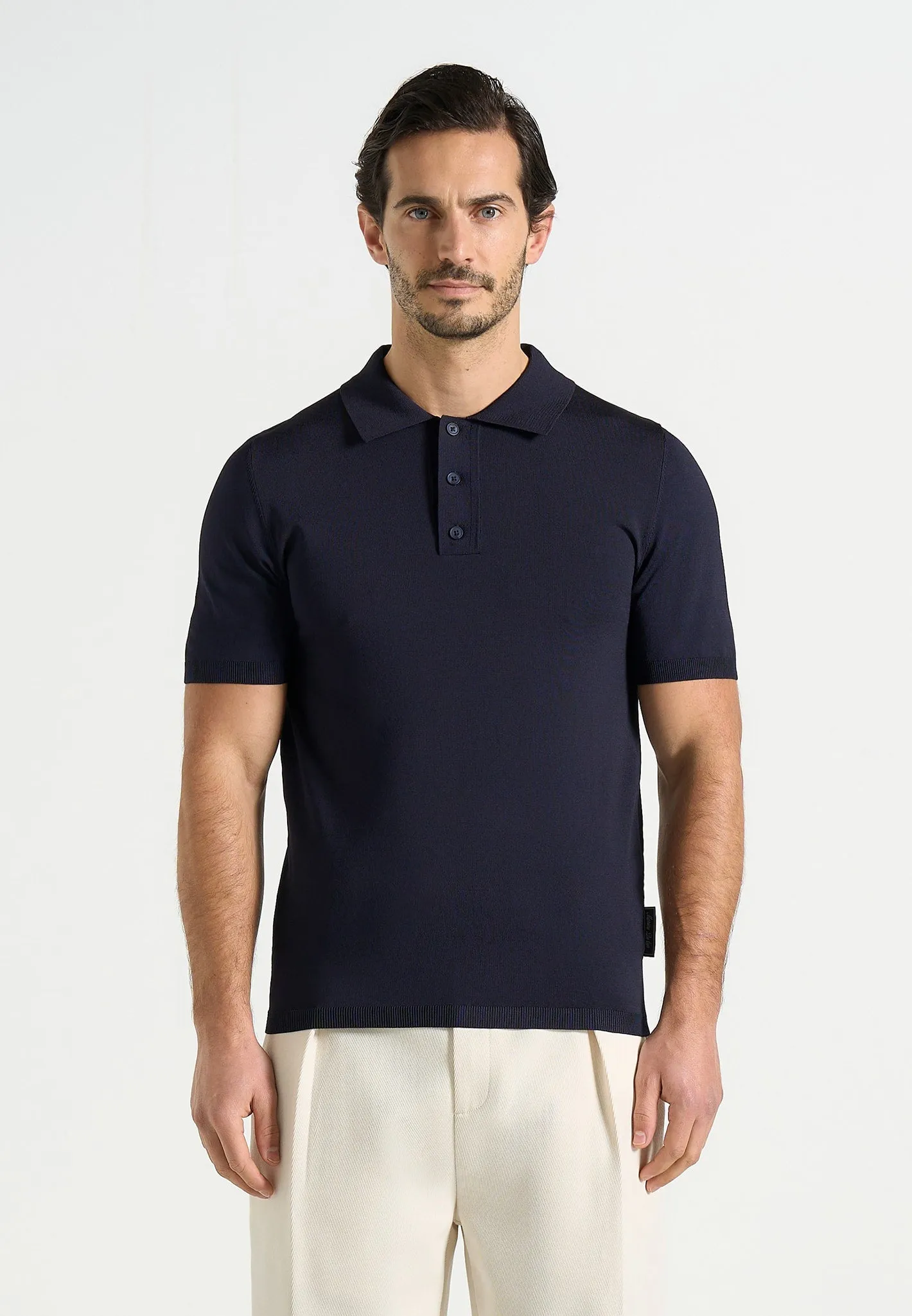 Bryn - Luxe Knitted Polo Top - Navy sold by Maniere De Voir product image thumbnail 2