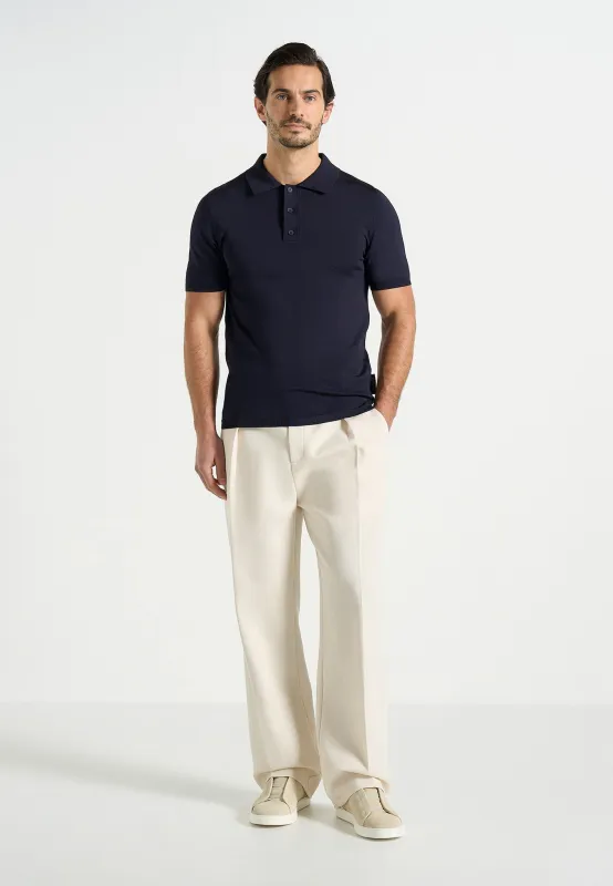 Bryn - Luxe Knitted Polo Top - Navy made by Maniere De Voir